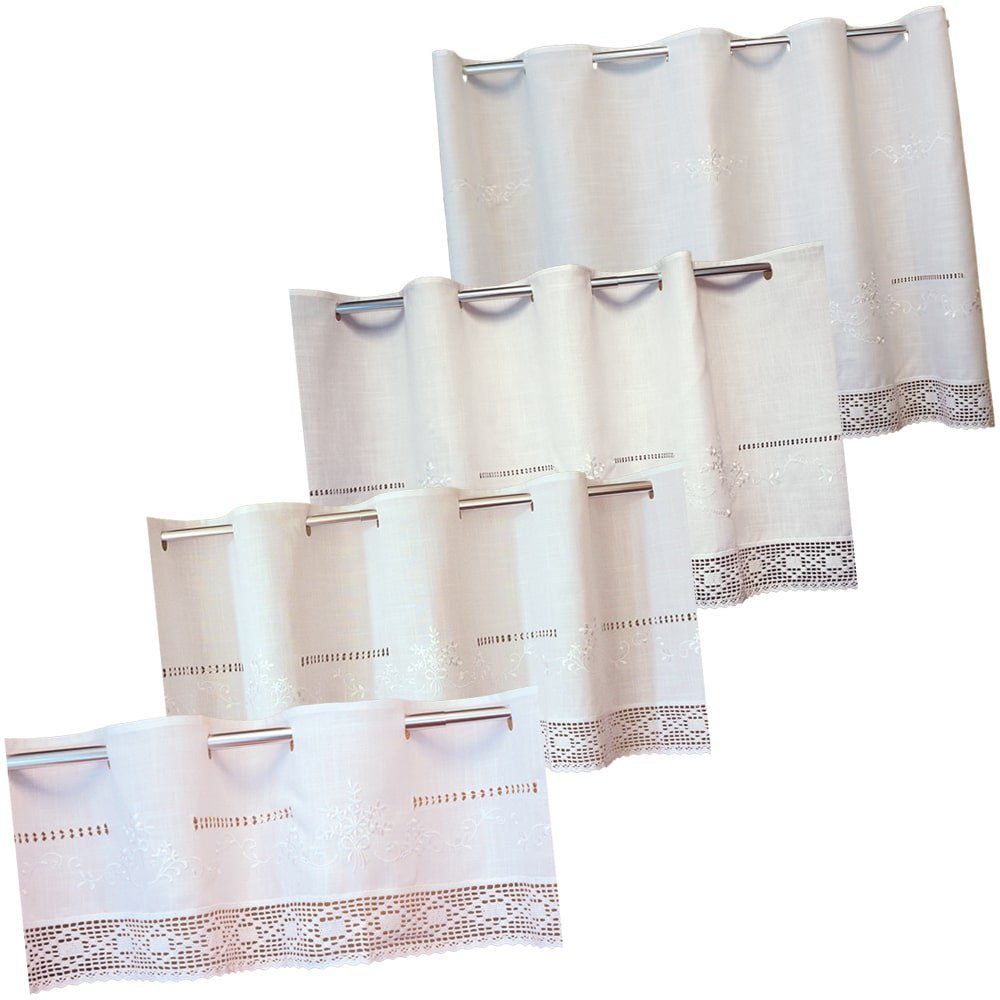 matches21 HOME & HOBBY Scheibengardine Scheiben-Gardinen Landhaus-Stil weiß Spitze 30 x 150 cm (1 St), Schlaufen, Kurz-Gardinen als blickdichter Wohnzimmer Vorhang Küchen-Gardine