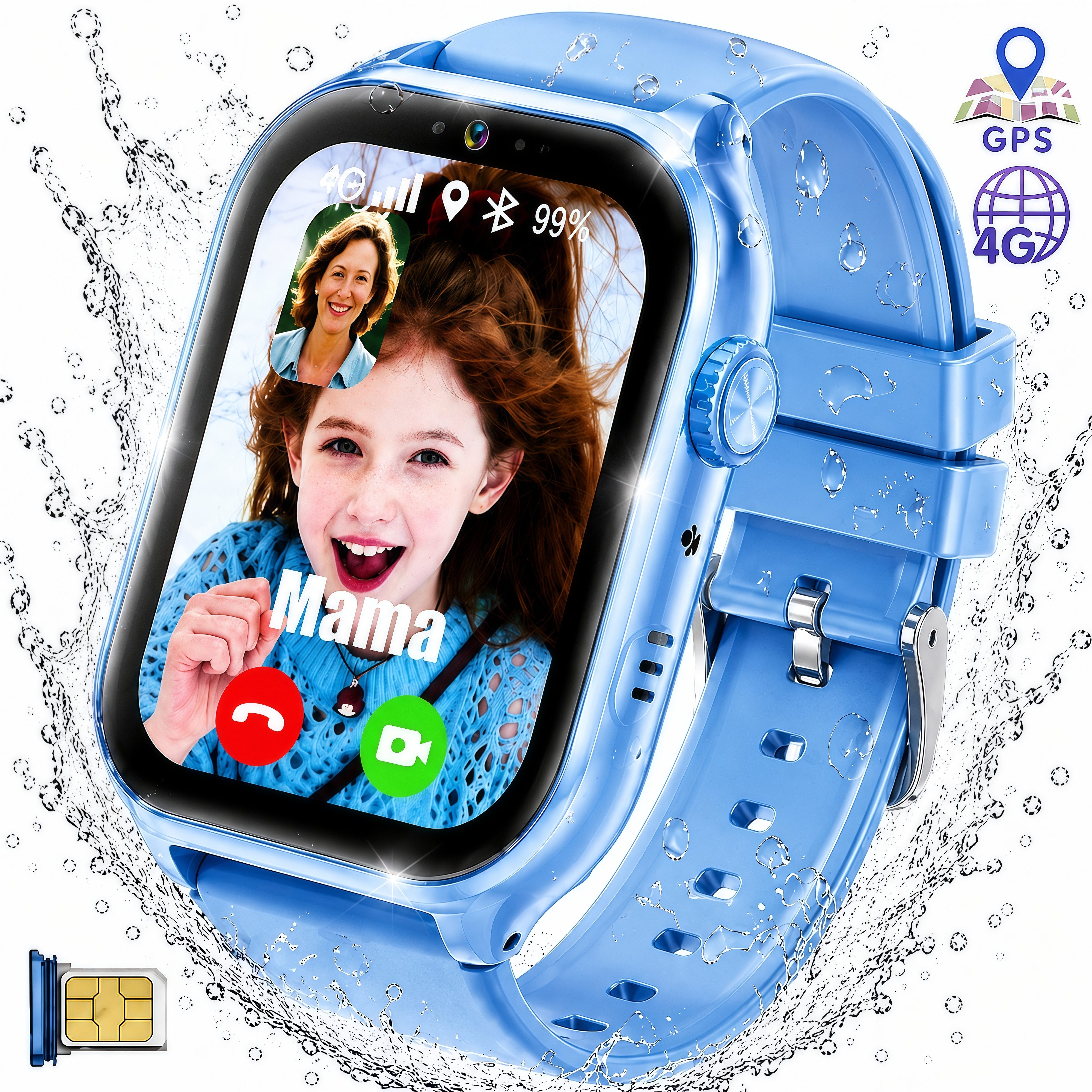 Forrlite Kinderuhr Smartwatch Kinder mit GPS und 4G, Installierbare APP Smartwatch (Smartwatch cm) (1,83 Zoll), 1,83"", 8GB, GPS+LES, 4G-LTE, IP67, SOS, Bluetooth