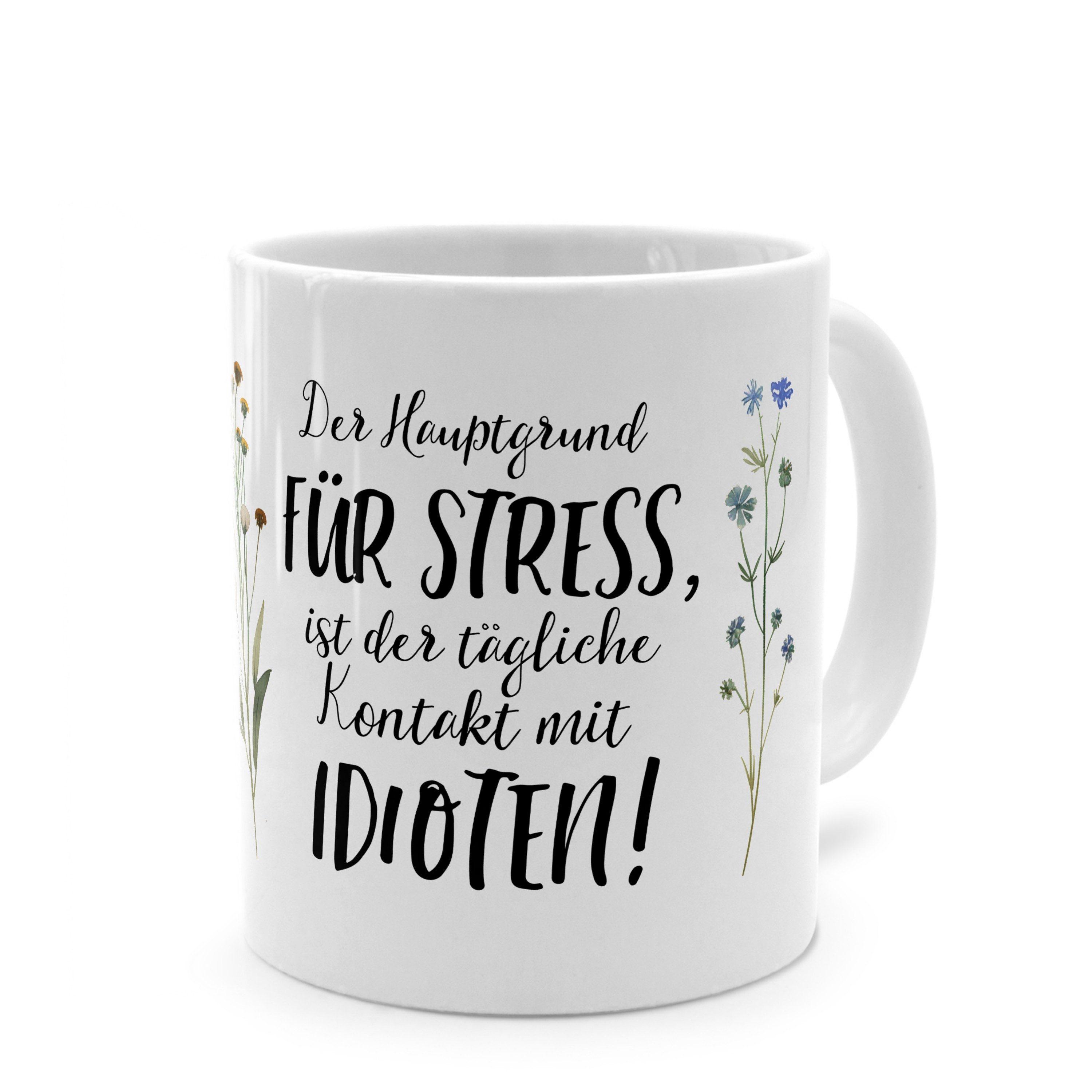 Tasse mit lustigem Spruch 'Idioten' - Sprüchetasse mit Humor