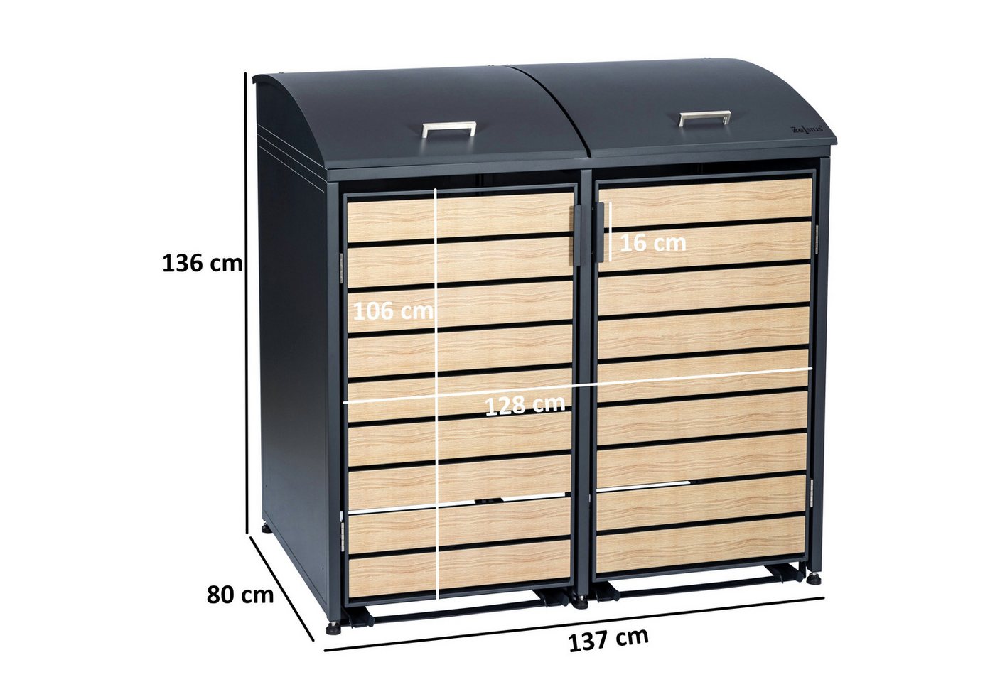 Thumbnail - Zelsius Mülltonnenbox Mülltonnenkasten mit abgerundetem Deckel für zwei 120 - 240 Liter (Set, 1 Doppelbox), Einfach auf-...