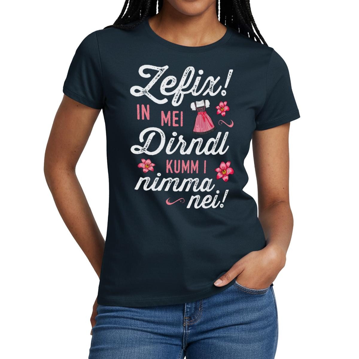 Spreadshirt T-Shirt Zefix Lustiges Dirndl Motiv Frauen T-Shirt (1-tlg) Slim Fit, fällt klein aus