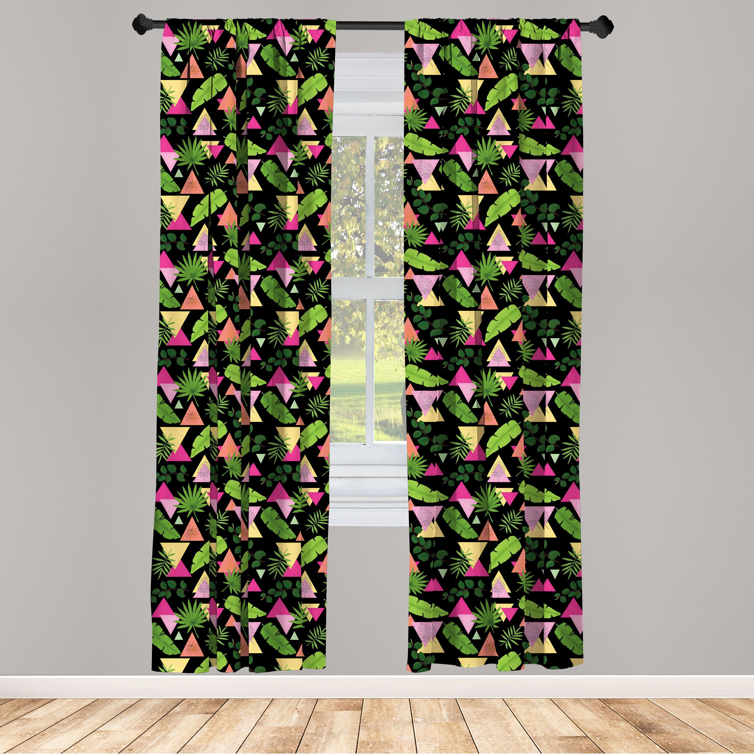 Gardine Vorhang für Wohnzimmer Schlafzimmer Dekor, Abakuhaus, Microfaser, Tropisch Exotische Blätter Triangles