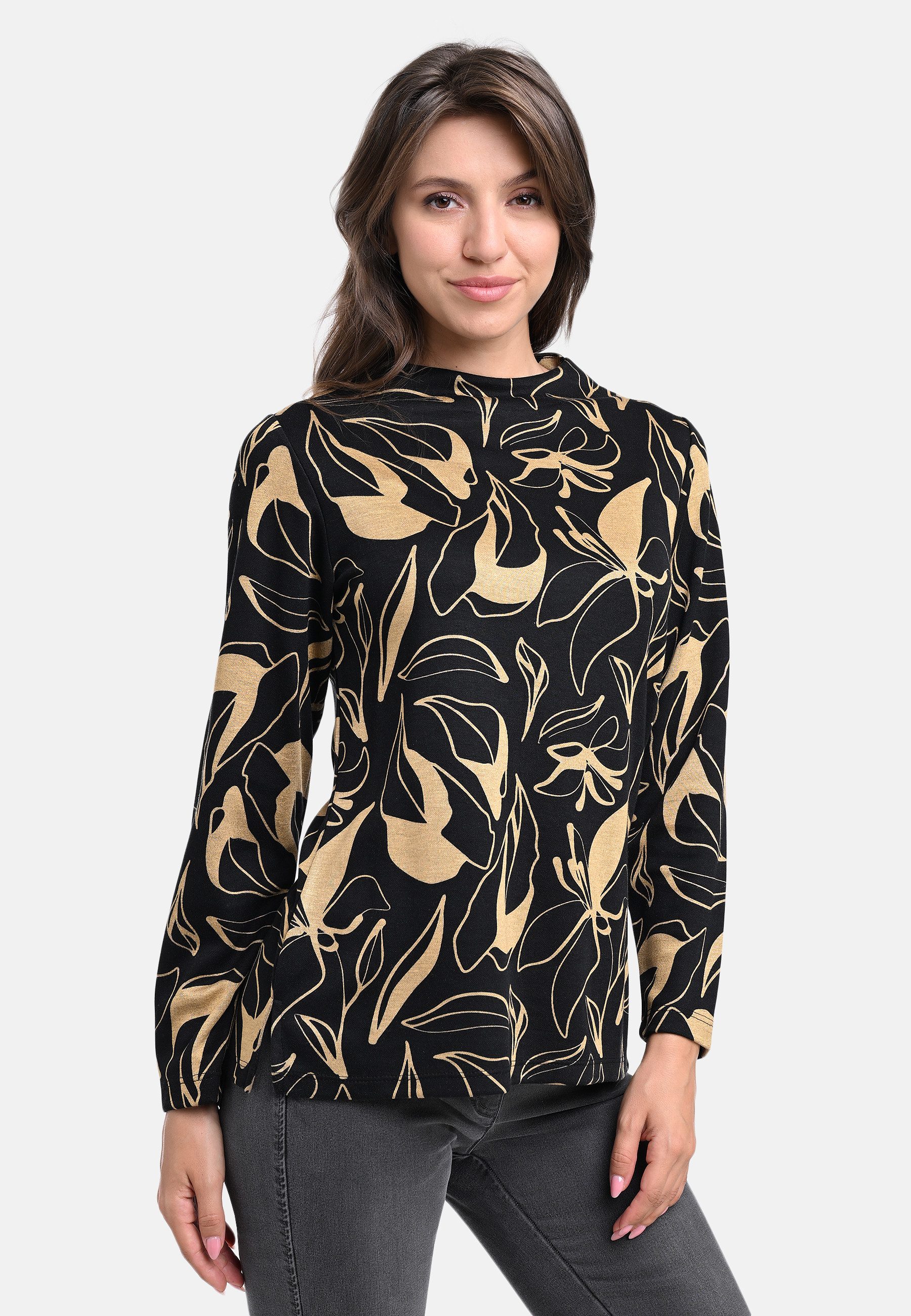 BICALLA T-Shirt Shirt mit Blumen-Print in Schwarz/Gold (1-tlg) günstig online kaufen