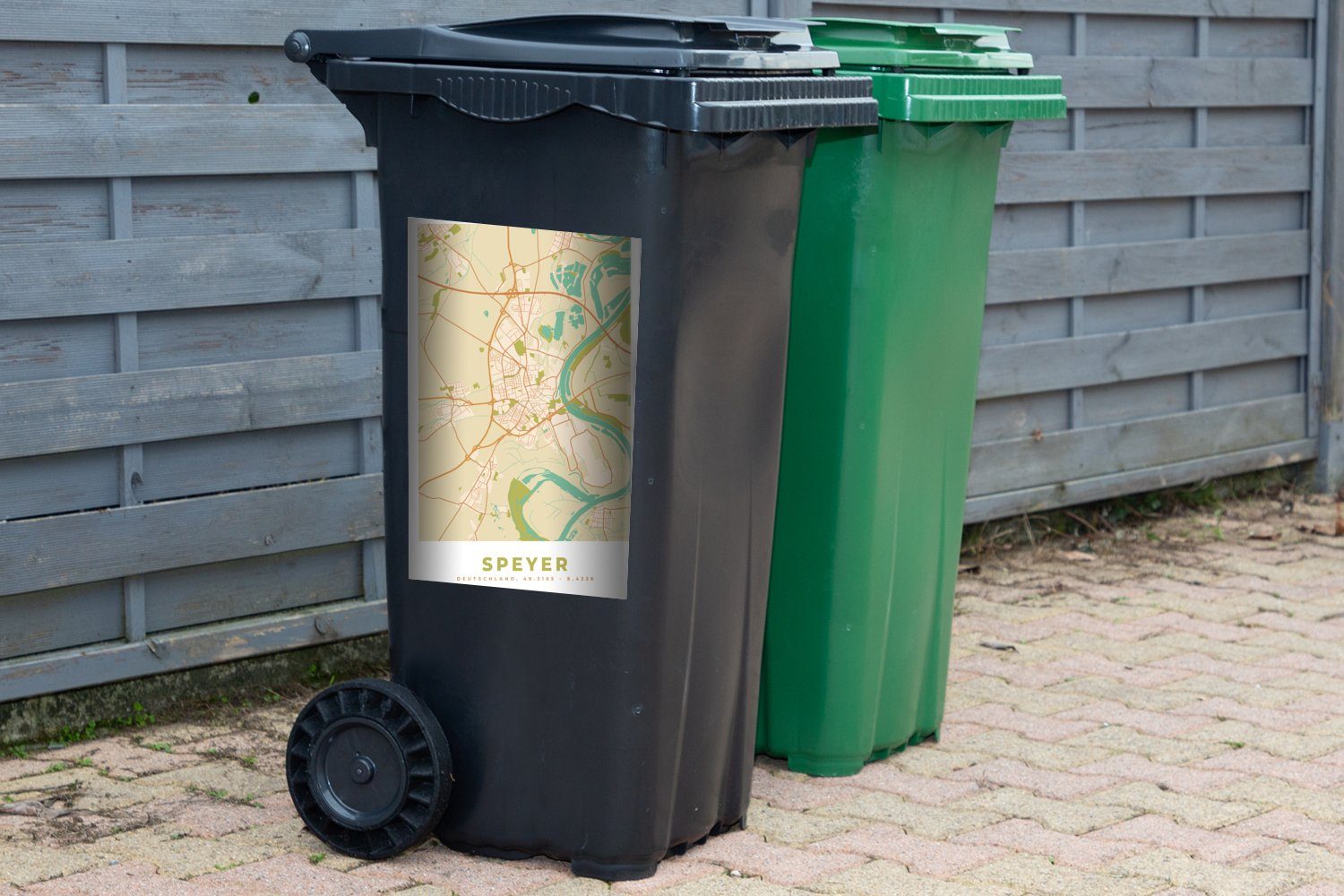 Speyer - Mülltonne, - Sticker, Karte Stadtplan MuchoWow Abfalbehälter (1 Wandsticker St), Mülleimer-aufkleber, - Jahrgang Container,