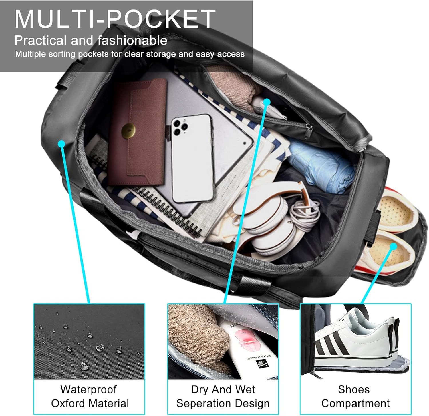 Feelhap Sporttasche Sporttasche XL Reisetasche mit Schuhfach Nassfach Fitness Tasche (Einzelartikel Sporttasche XL Reisetasche Fitness Tasche, Sporttasche XL Reisetasche mit Schuhfach Nassfach Fitness Bag), Sporttasche XL mit Schuhfach Nassfach Reisetasche Fitness Tasche