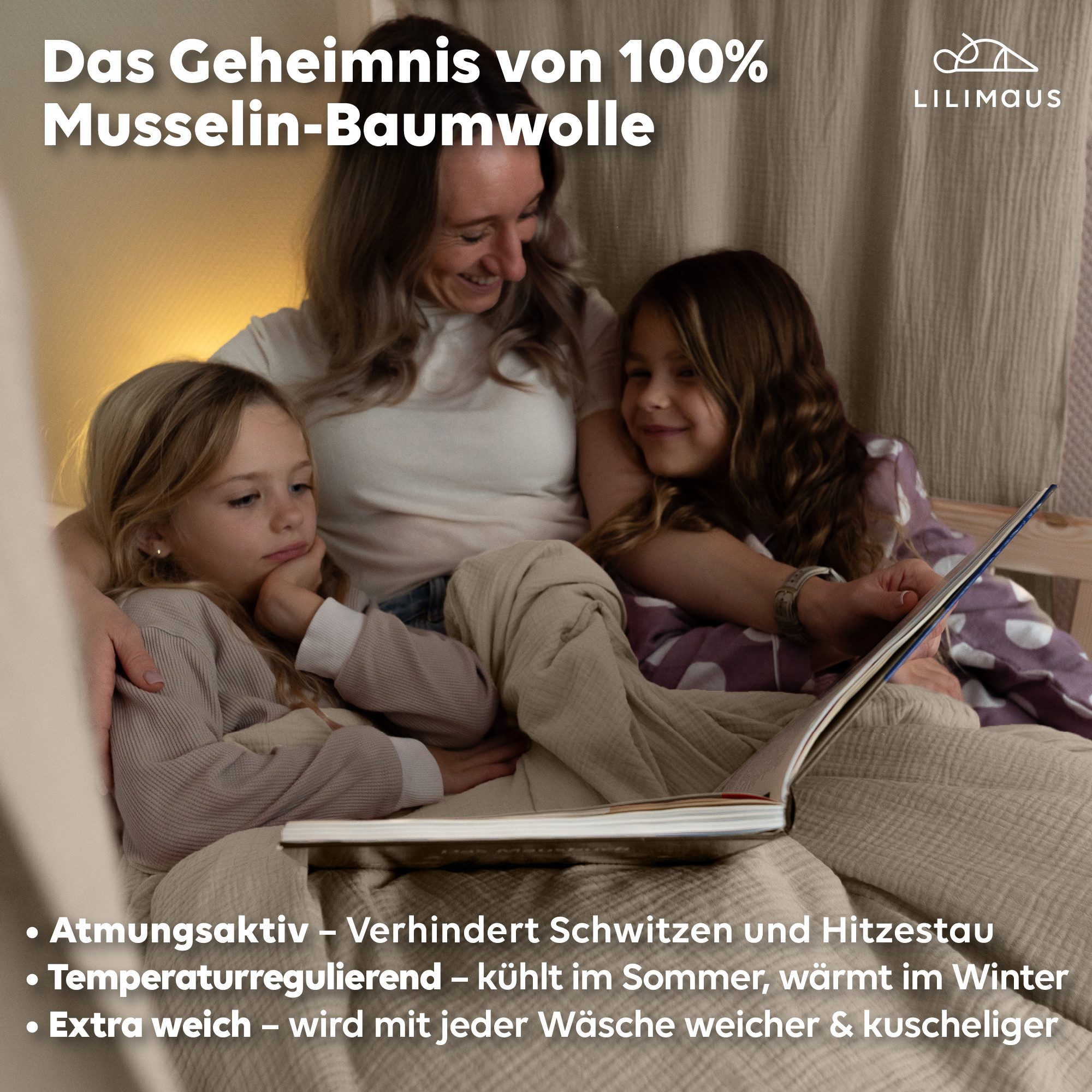 lilimaus Kinderbettwäsche Musselin Bettbezug-Set 100x135 & 135x200 mit Kissenbezug, 1 teilig, butterweich & temperaturausgleichend - Set mit Kissenbezug