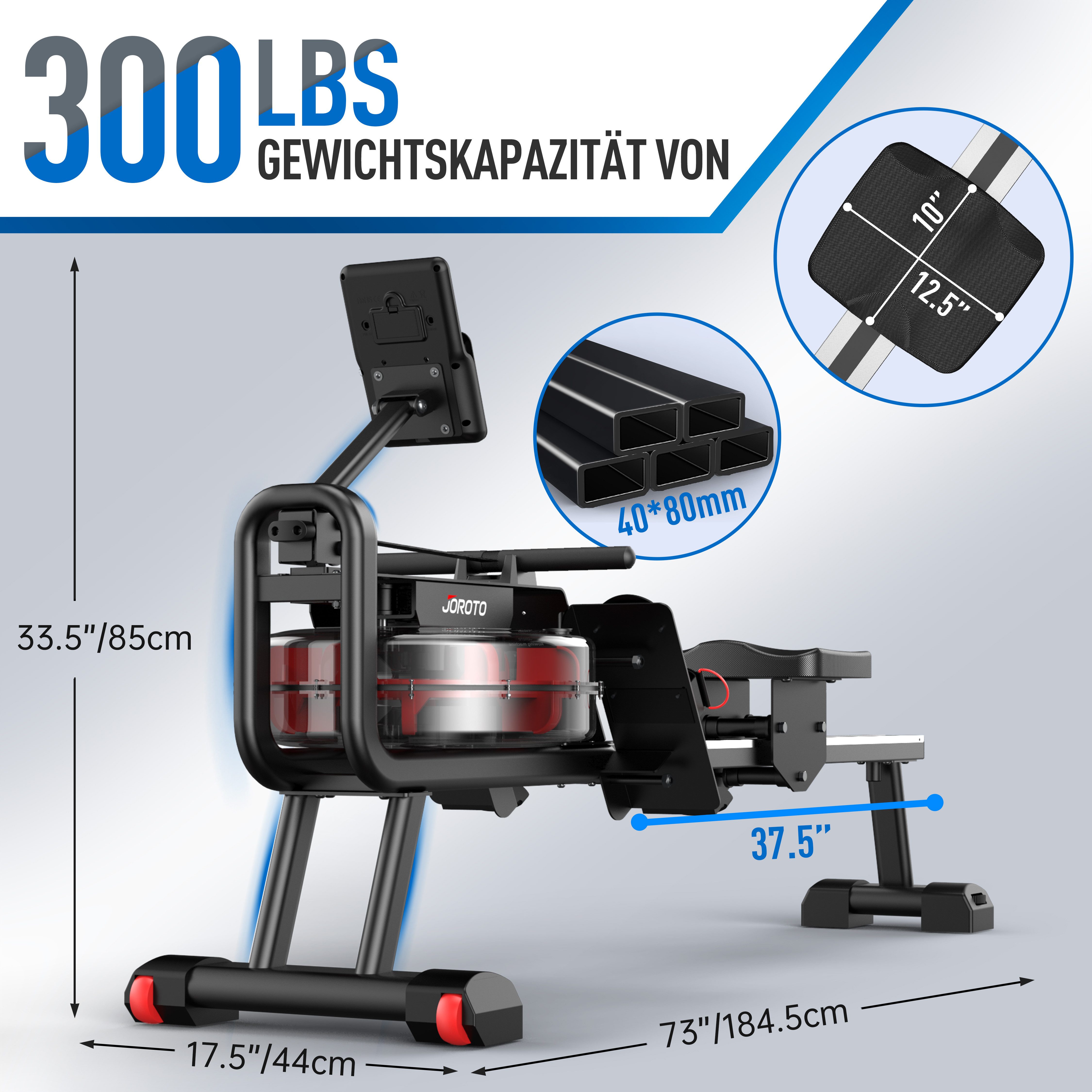 JOROTO Rudergerät MR23 & MR26 Wasser Rudergerät für zu Hause, 150 kg Belastbar, 30 Tage Kinomap APP-Mitgliedschaft