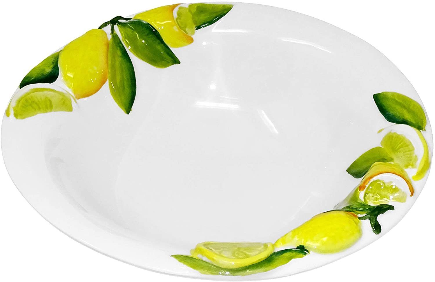 Lashuma Obstschale Zitrone, Keramik, (1-tlg), Weiße Servierschüssel mit  Zitronen Dekor 26 cm Ø