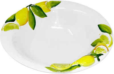 Lashuma Obstschale Zitrone, Keramik, (1-tlg), Weiße Servierschüssel mit Zitronen Dekor 26 cm Ø