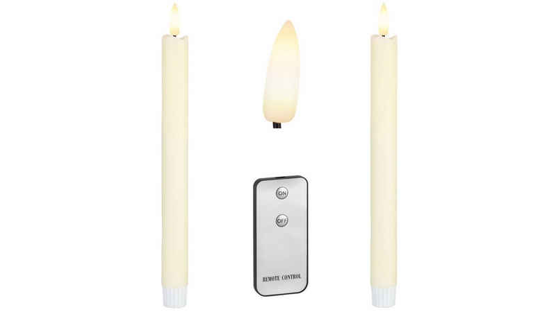Coen Bakker Deco BV LED-Kerze Wax Candles (Set, 3-tlg), Stabkerzen 2 Stück elfenbein 3D Flamme Fernbedienung 23cm