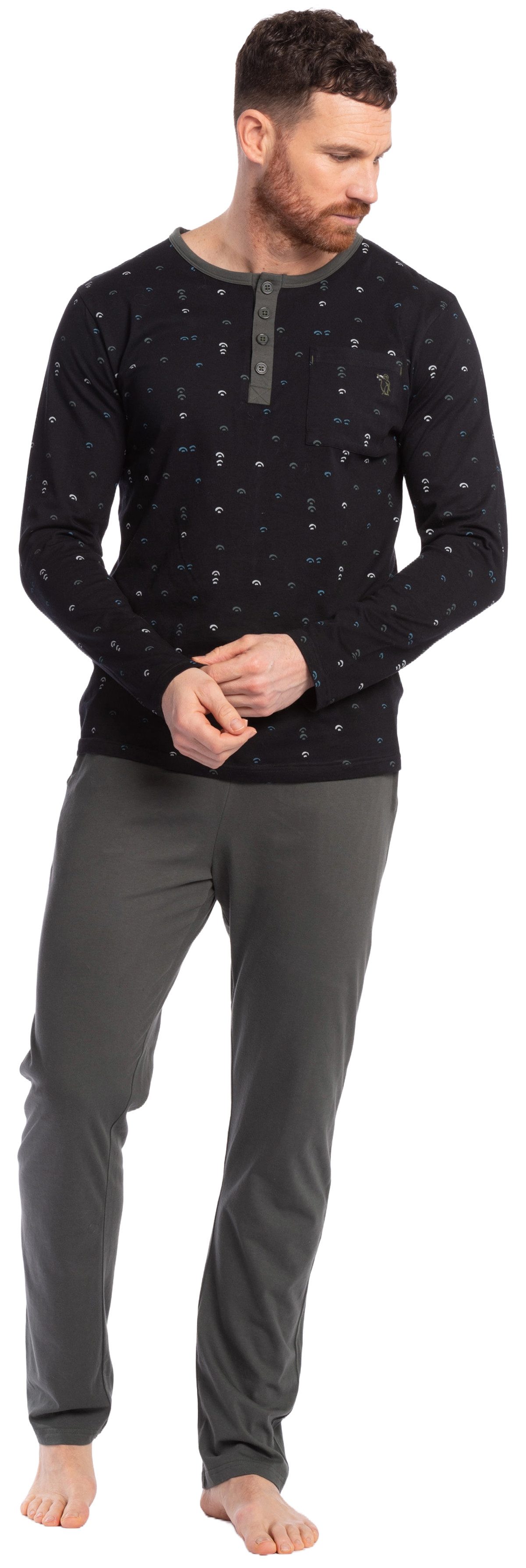 Eskimo Schlafanzug Herren Schlafanzug mit Knopfleiste (2 tlg) Baumwolle günstig online kaufen