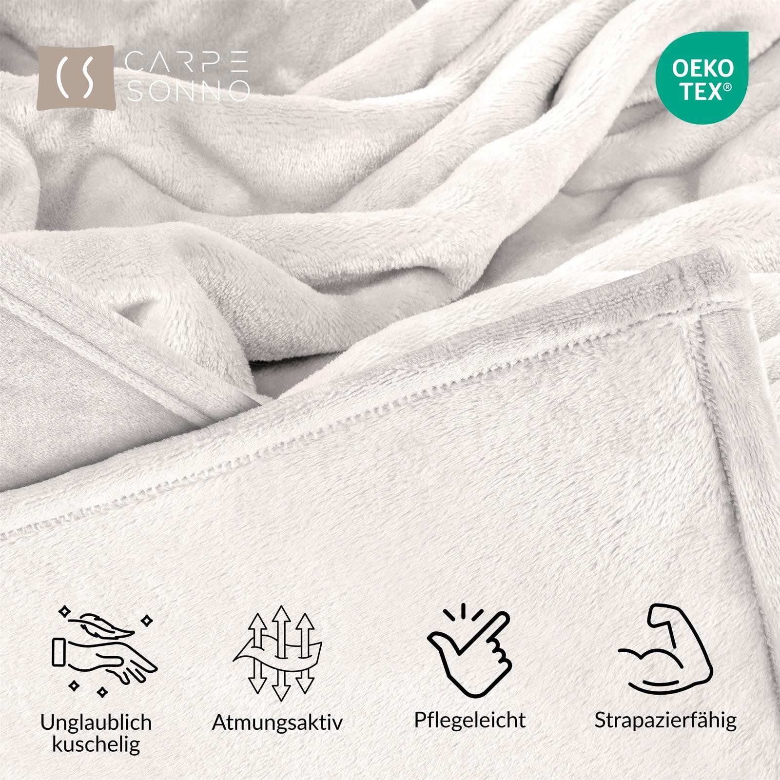 Wohndecke Kuscheldecke Flauschig Fleecedecke 150x200 180x220 Sofa Couch Decke, Carpe Sonno, Super Softe Sofadecke Überwurf Tagesdecke Beige Creme – Bild 4 von 5