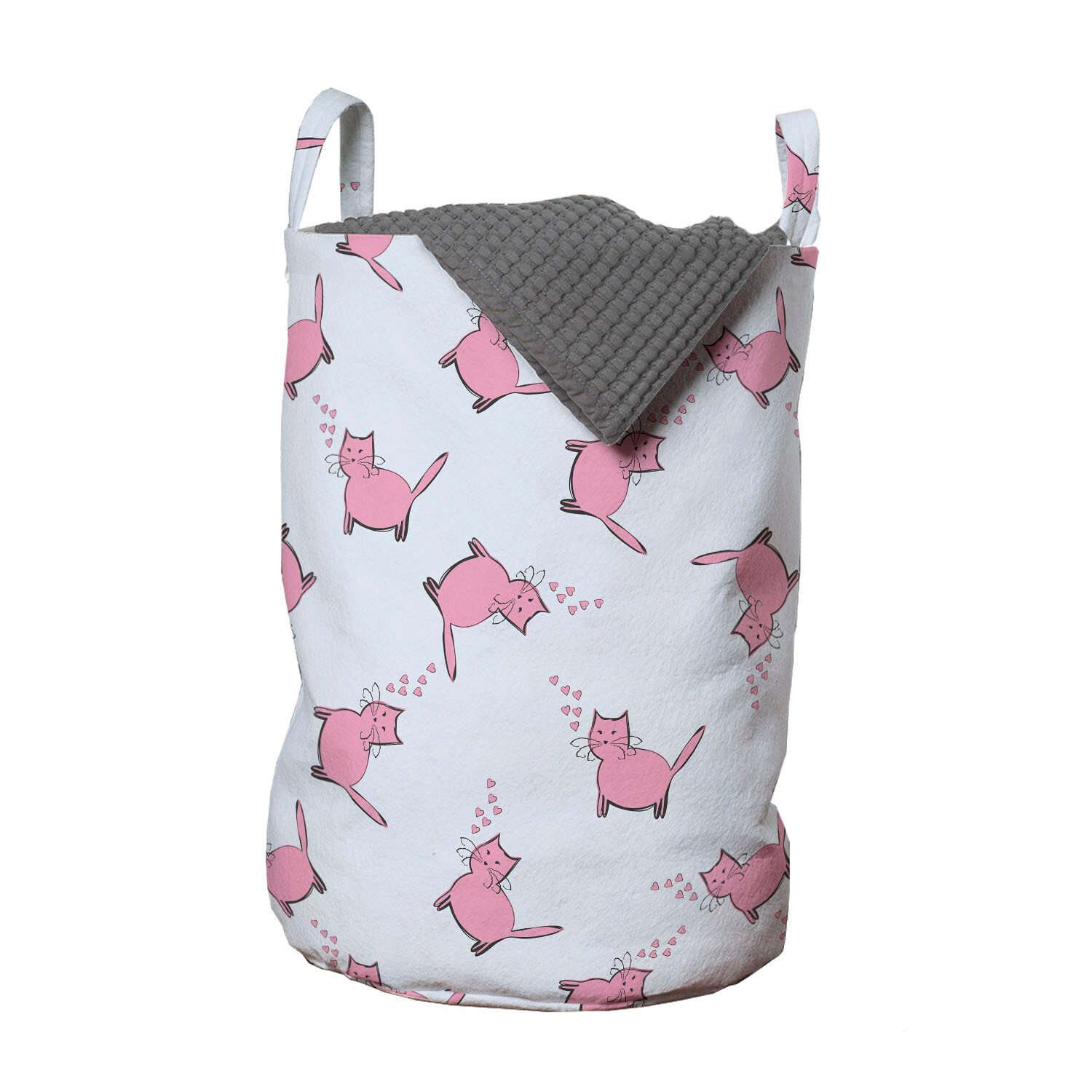 Abakuhaus Wäschesäckchen Wäschekorb mit Griffen Kordelzugverschluss für Waschsalons, Katzenliebhaber Romantische rosa Kätzchen
