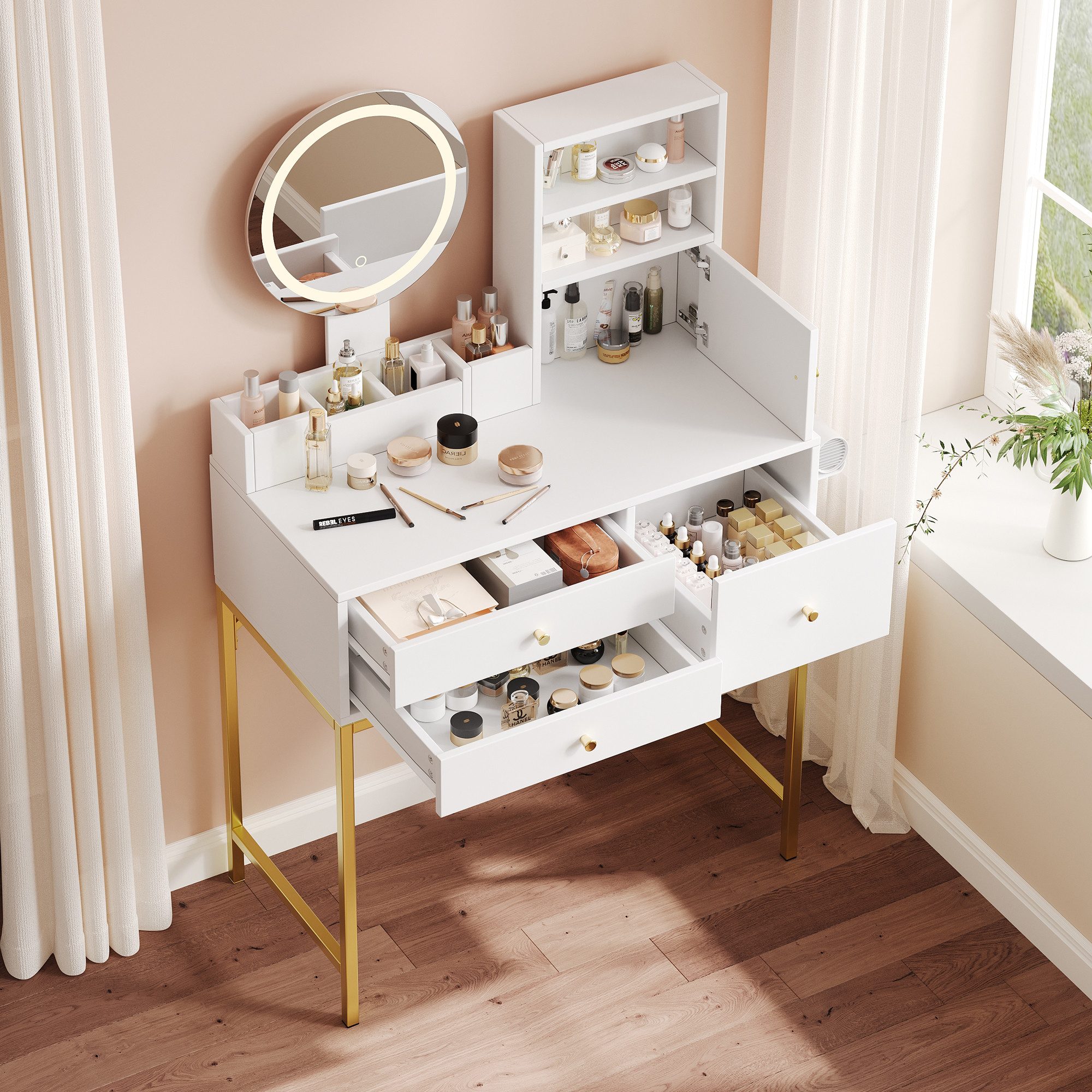 REDOM Schminktisch Kosmetiktisch,Frisiertisch (mit LED-Spiegel, Steckdose & günstig online kaufen
