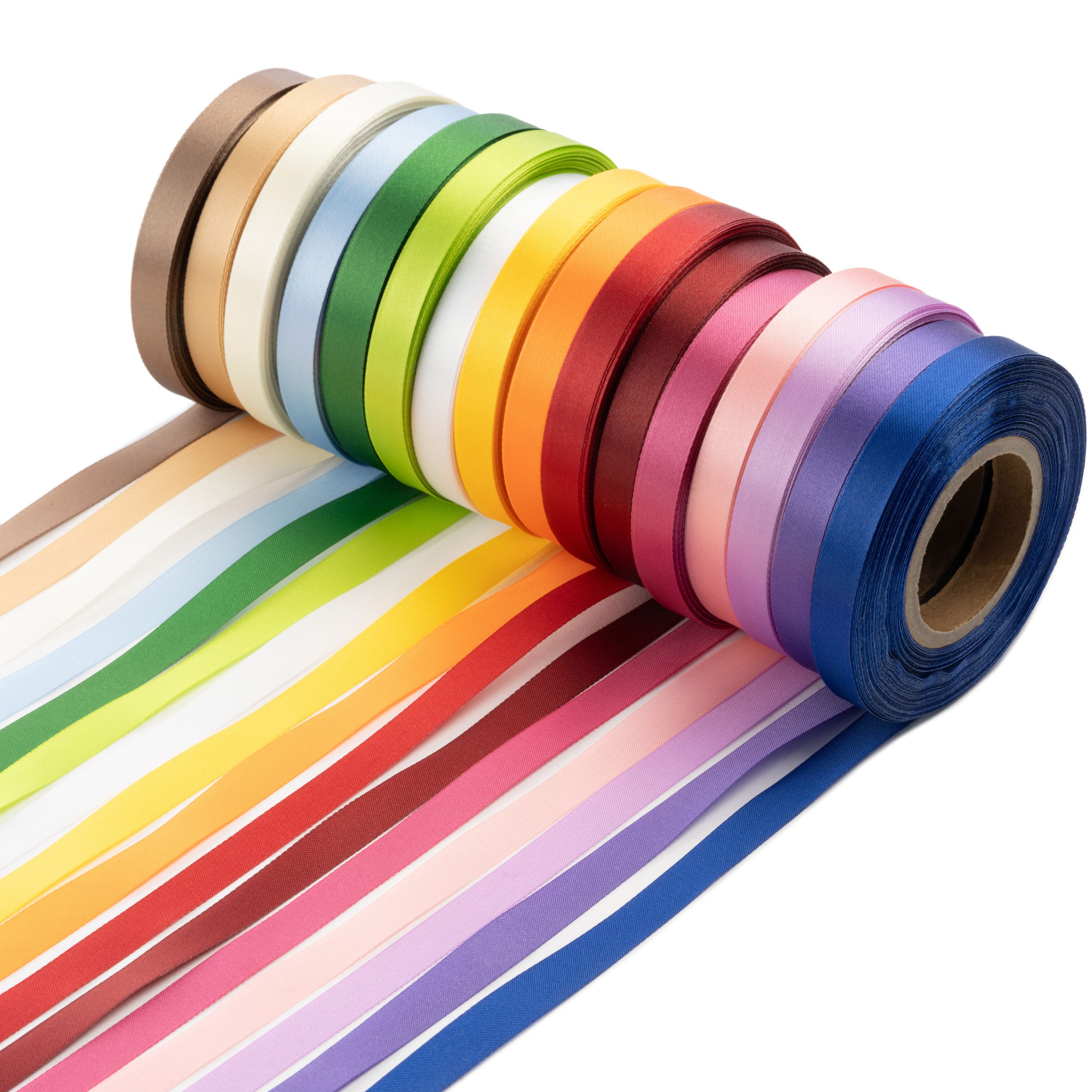 WIESEN.design Satinband Geschenkband 16 Farben (23m x 10mm p. Rolle), Schleifenband, Stoffband, Bänder zum Basteln, Seidenband, Satinbänder bunt, gratis Lieferung