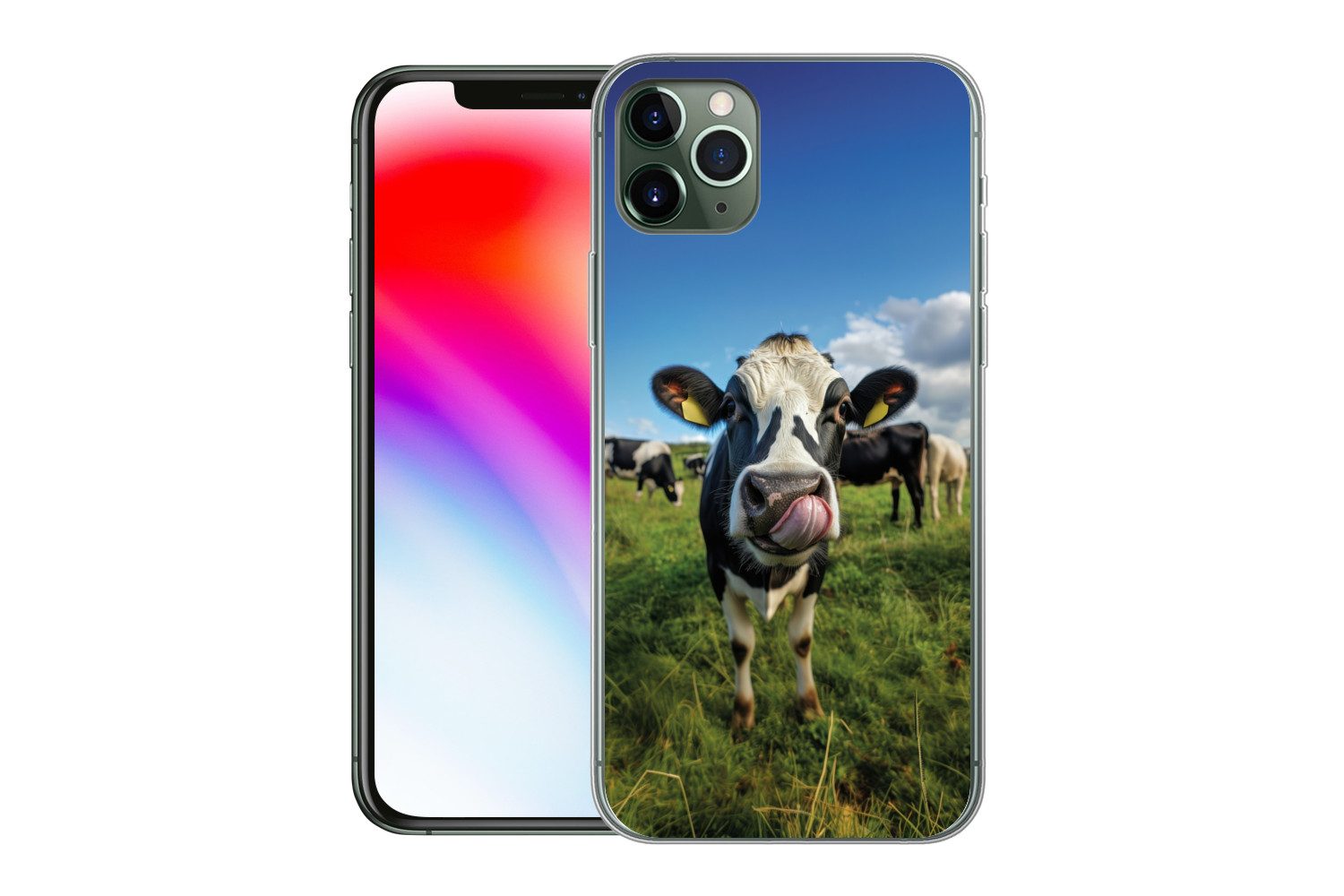 MuchoWow Handyhülle für Apple iPhone 11 Pro Max Kuh - Zunge - Wiese, Smartphone-Bumper, Print, Handy Schutzhülle Dünn