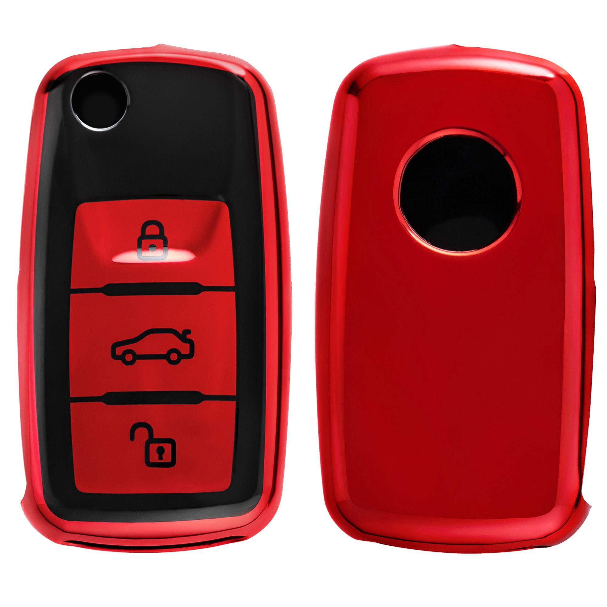 kwmobile Schlüsseltasche Autoschlüssel Hülle für VW Skoda Seat, Schlüsselhülle Silikon Case Schlüssel Cover Rot matt