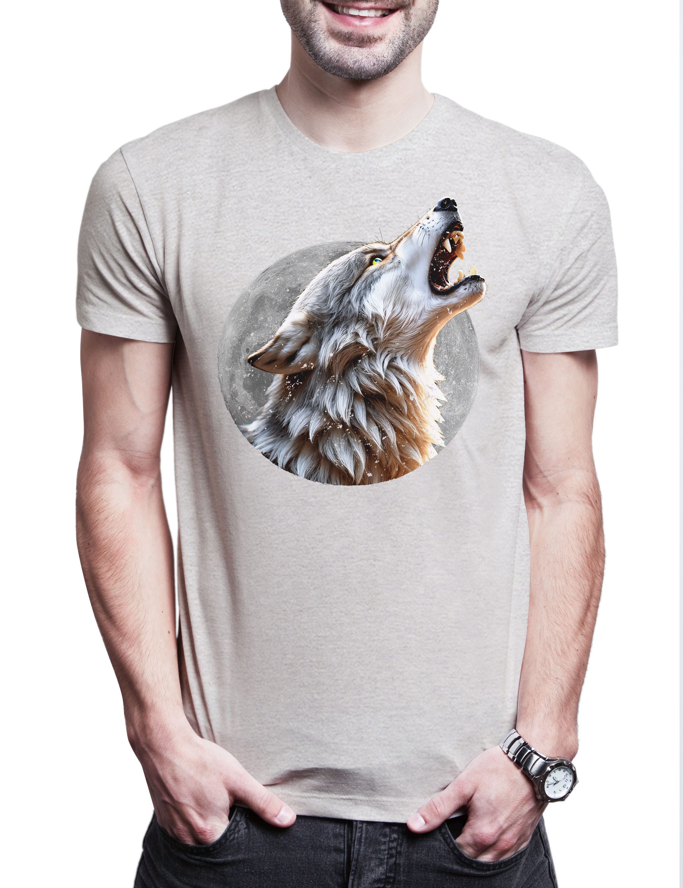 Print-Shirt Wolf Full Moon Herren T-Shirt Mond Wölfe Werwolf Wolves Werewolf