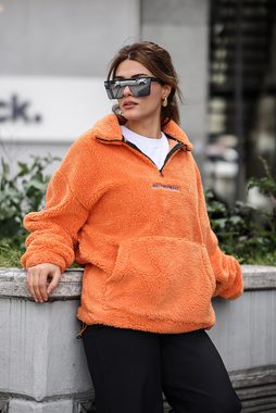 Matschwarz Longsweatshirt Plüsch-Sweatshirt mit Stehkragen und Kängurutasche