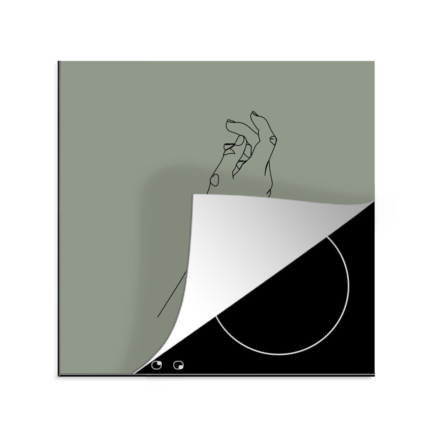 MuchoWow Herdblende-/Abdeckplatte Strichzeichnung - Hand - Grün, Vinyl, (1 tlg), 78x78 cm, Ceranfeldabdeckung, Arbeitsplatte für küche