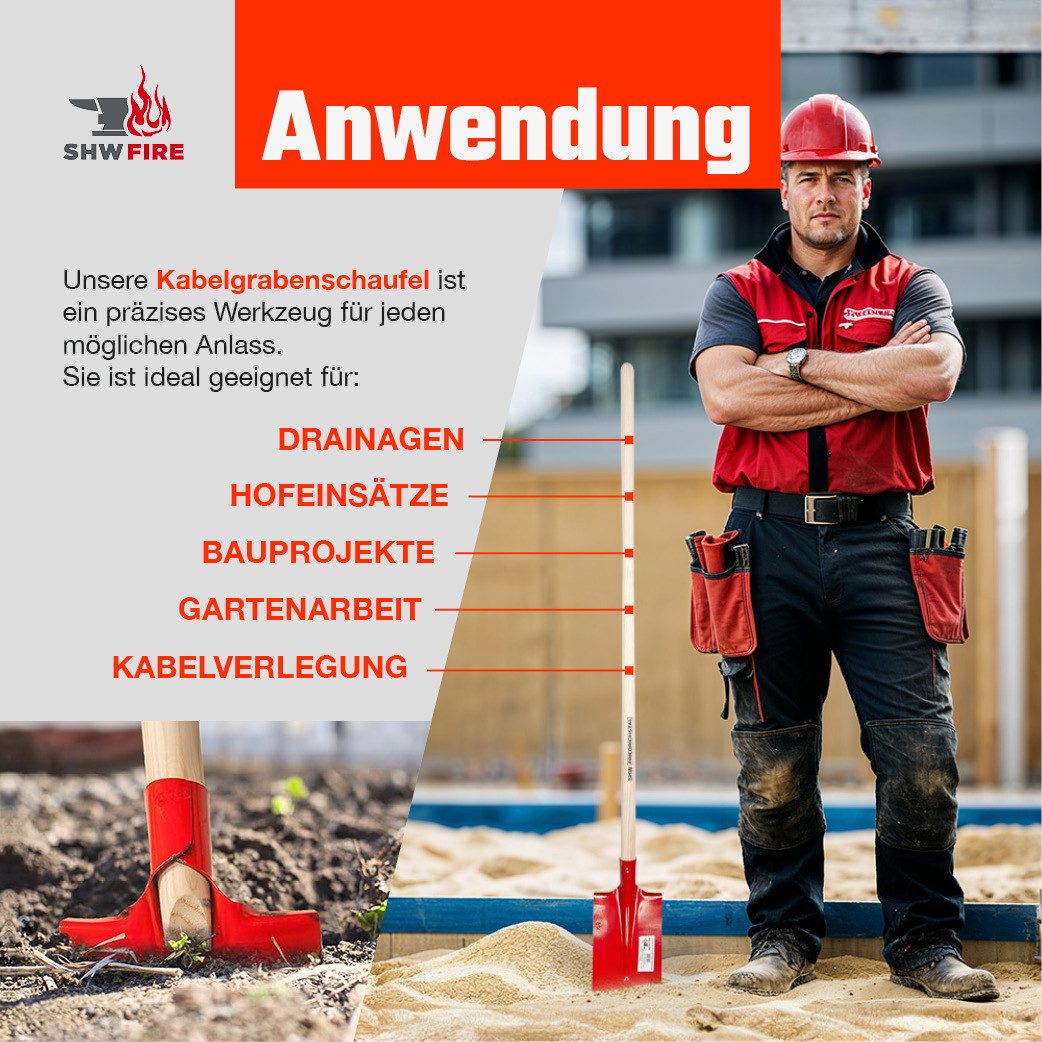 SHW Schaufel SHW Kabelgrabenschaufel mit Tritt und Eschenstiel 135 cm