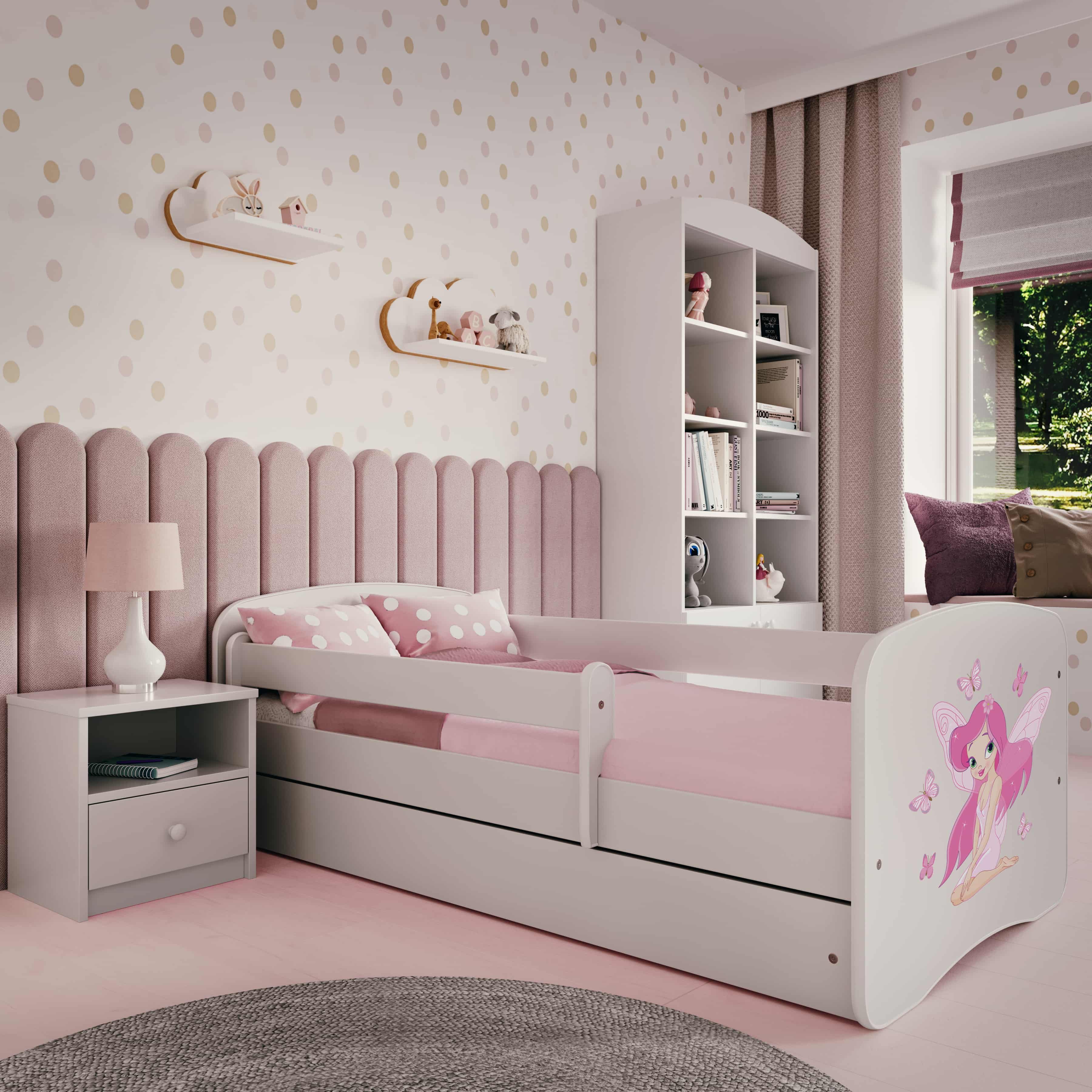 Raumhirsch Furniture Kinderbett 70x140, 80x160, 80x180 cm - Komplettset mit Matratze & Schublade (Bett für Mädchen, Einzelbett Kinder 2–12, mit Rausfallschutz & Lattenrost), verschiedene Farben & Designs