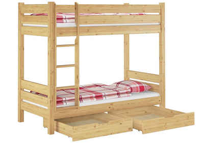 ERST-HOLZ Etagenbett Doppelstockbett mit Bettkasten und Rollroste 90x200 Kiefer