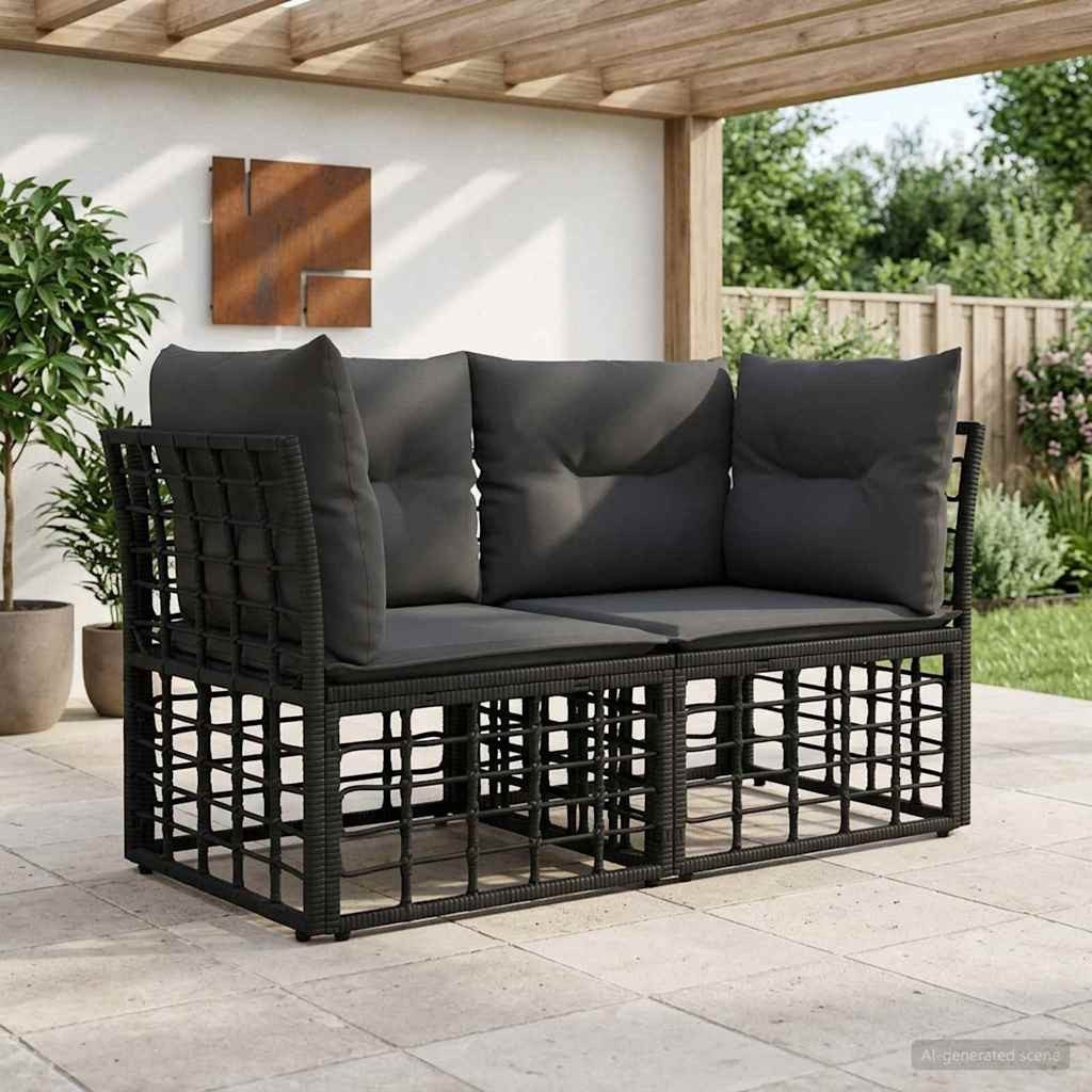 vidaXL Loungesofa Outdoor-Lounge 2 Stk. 2-Sitzanzahl Schwarz und Dunkelgrau, 2 Teile