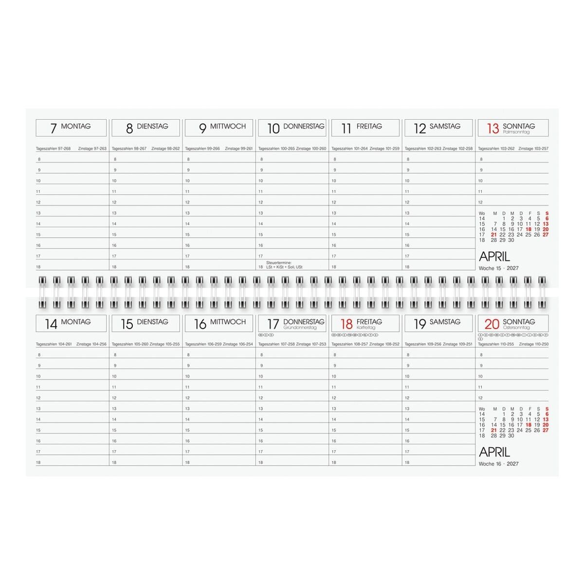 GLOCKEN Tischkalender, für 2027, 1 Seite = 1 Woche