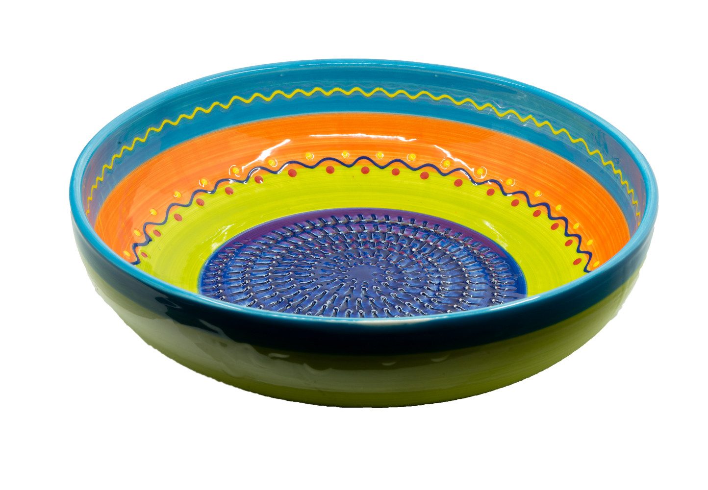 Kaladia Multireibe Große Reibeschüssel in Blau/Oran./Grün, Keramik, handbemalte Küchenreibe - Made in Spain