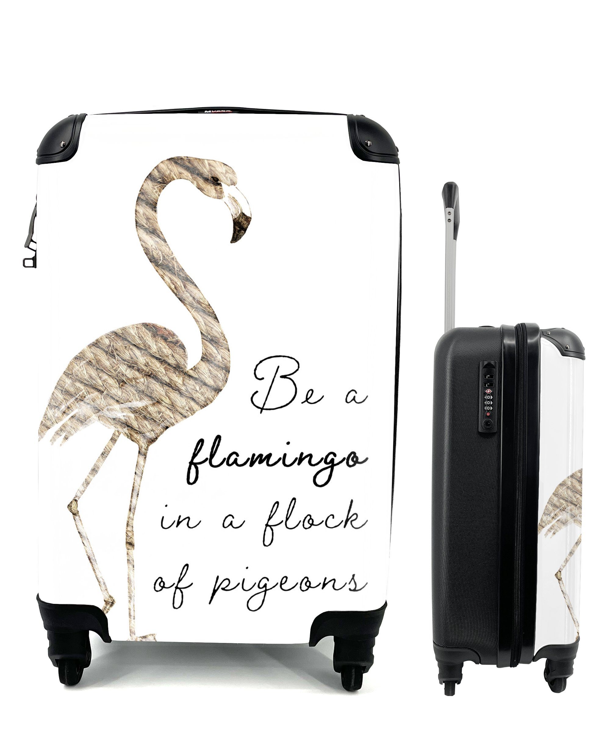 MuchoWow Handgepäckkoffer Flamingo - Federn - Vogel, 4 Rollen, Reisetasche mit rollen, Handgepäck für Ferien, Trolley, Reisekoffer