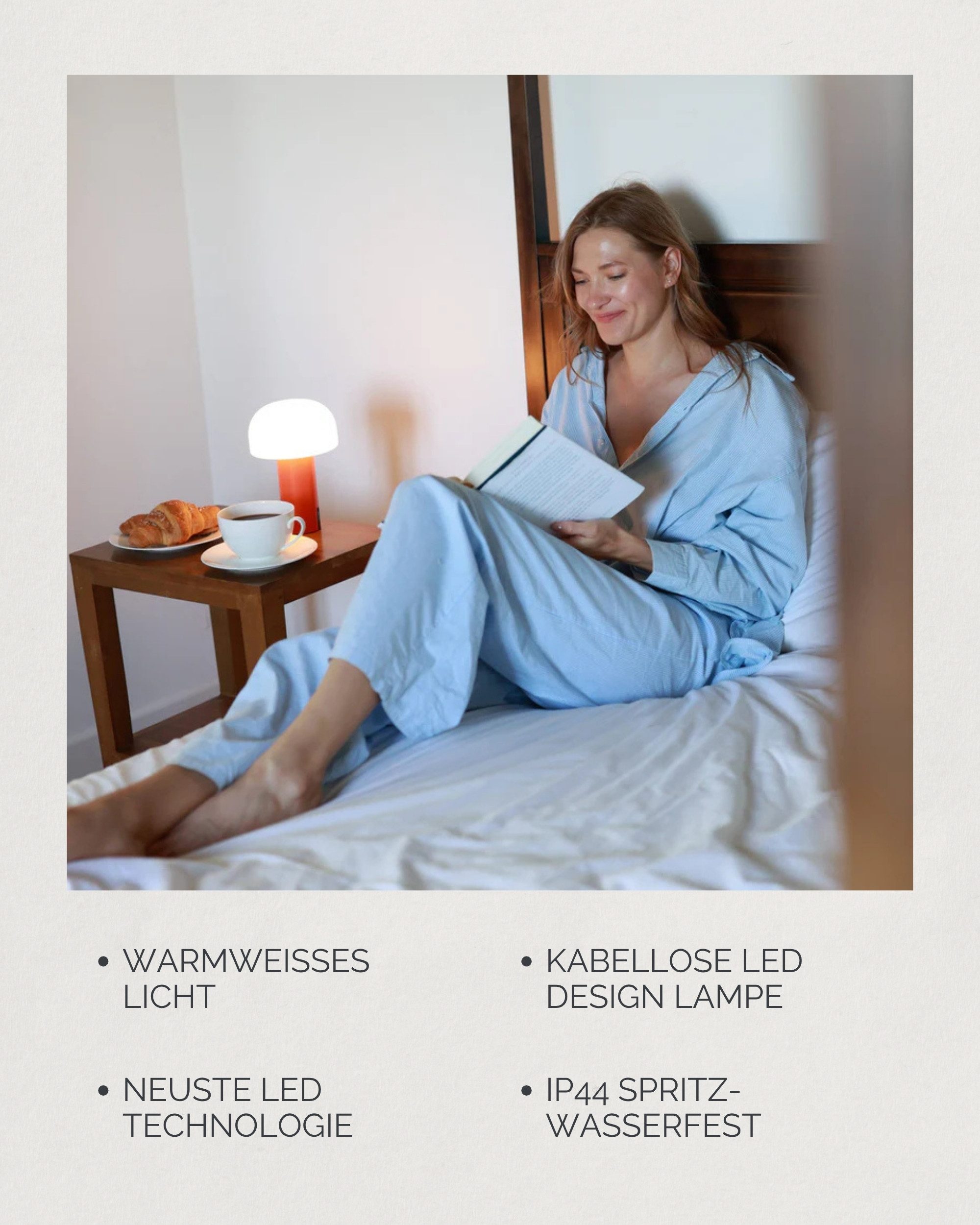 LUUK Studio LED Tischleuchte, LED fest integriert, warmweiß (2700 Kelvin), wiederaufladbarer Akku, für drinnen & draußen, modernes Design