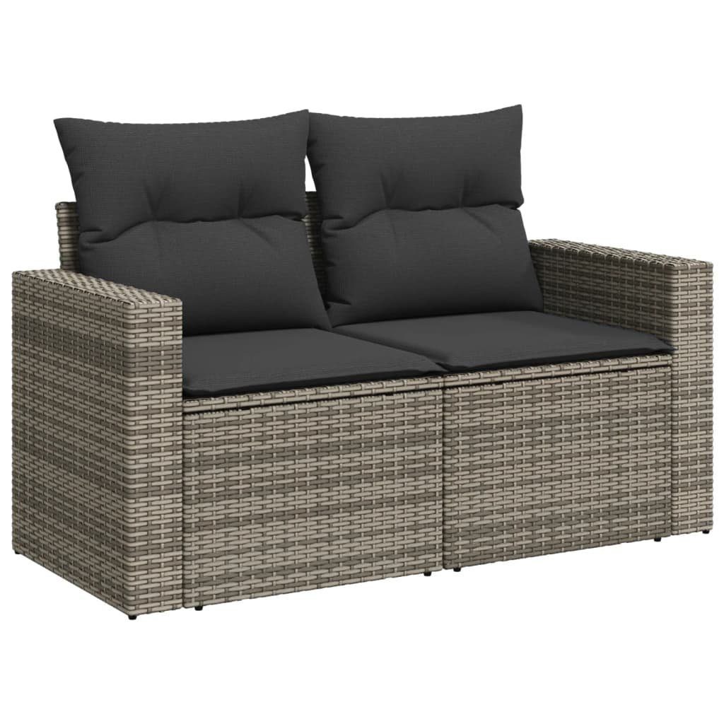 vidaXL Loungesofa Gartensofa 2-Sitzer mit Kissen Grau Poly Rattan, 1 Teile