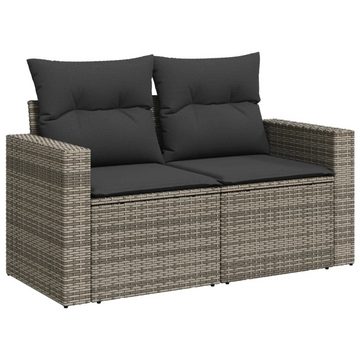 vidaXL Loungesofa Gartensofa 2-Sitzer mit Kissen Grau Poly Rattan