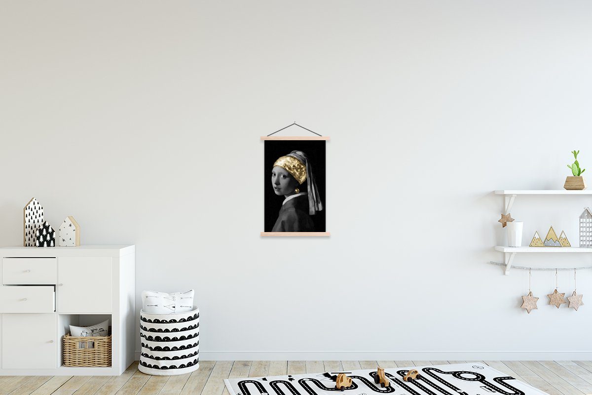 (1 MuchoWow Magnetisch St), - Johannes Bilderleiste, Mädchen - Poster Posterleiste, mit Vermeer Gold, Perlenohrring für Wohnzimmer, Textilposter einem