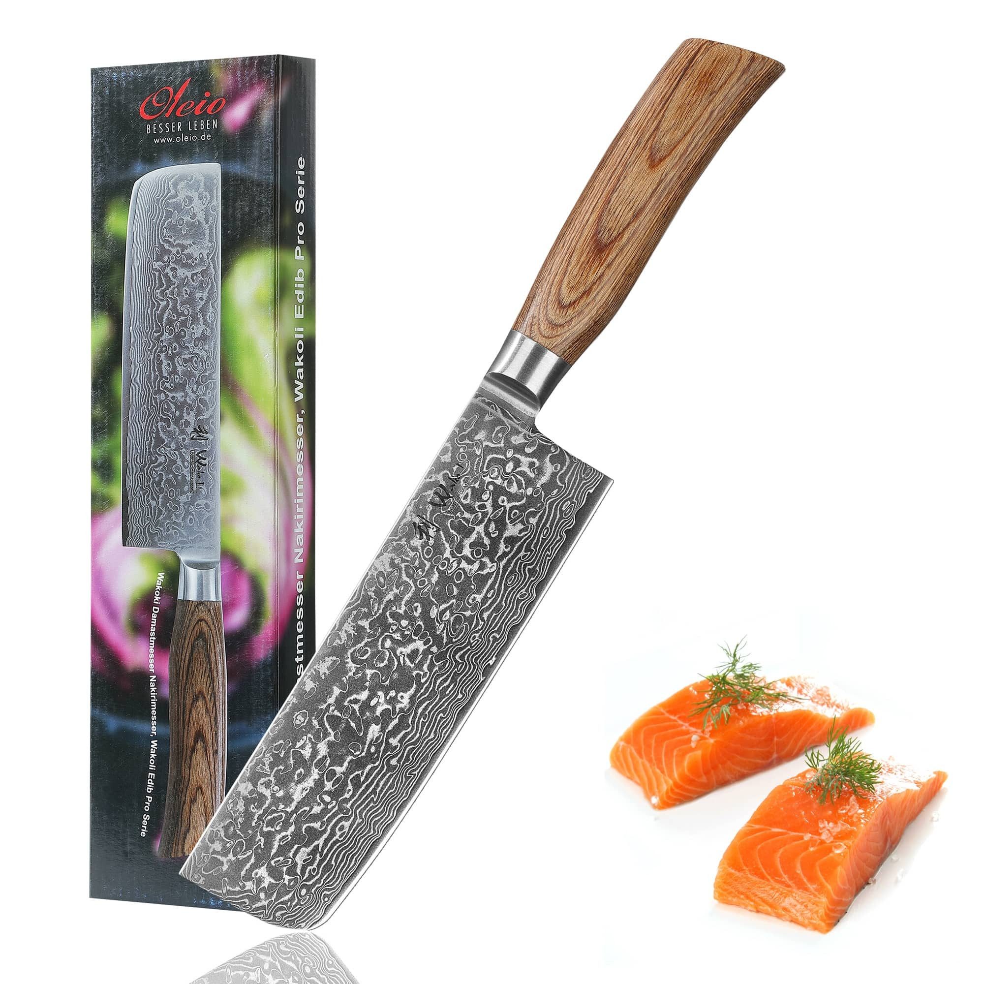 Wakoli Asiamesser EDIB Pro Nakiri Damastmesser I Kochmesser Küchenmesser I 18 cm Klinge, 67 Lagen Damaststahl, VG-10 Stahlkern