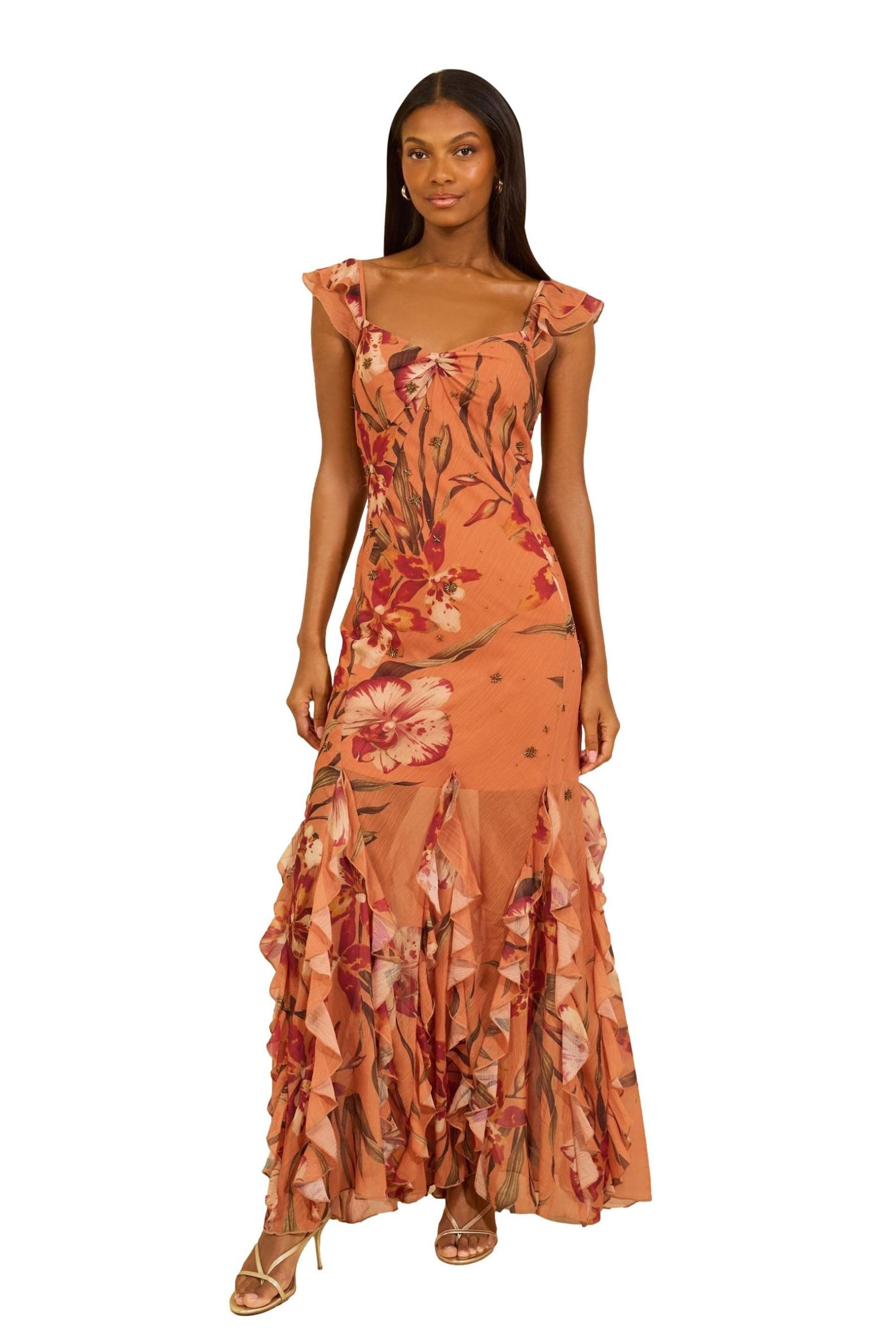 LIPSY Maxikleid Lipsy Ausgestelltes Maxikleid mit Volants, Regular (1-tlg)