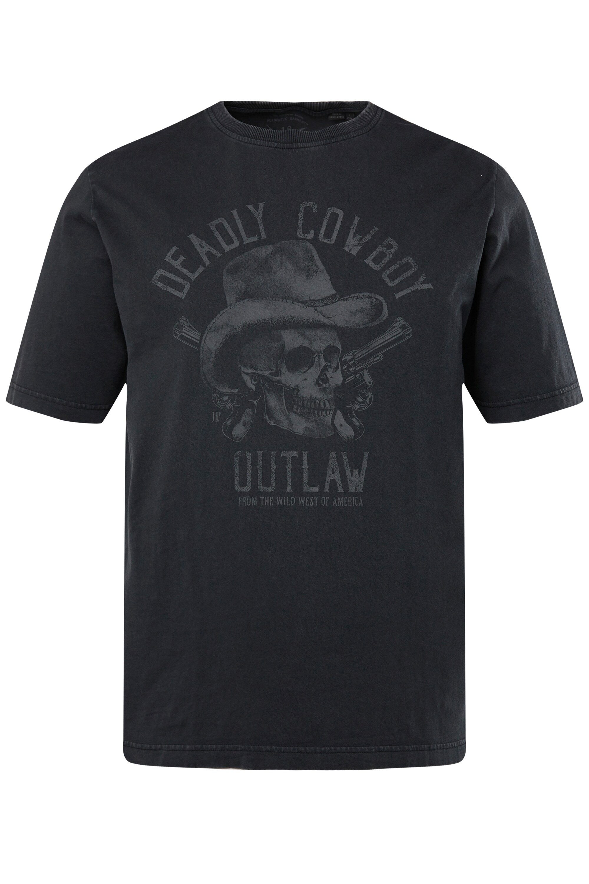T-Shirt T-Shirt Halbarm Vintage-Look Brust-Print Rundhals