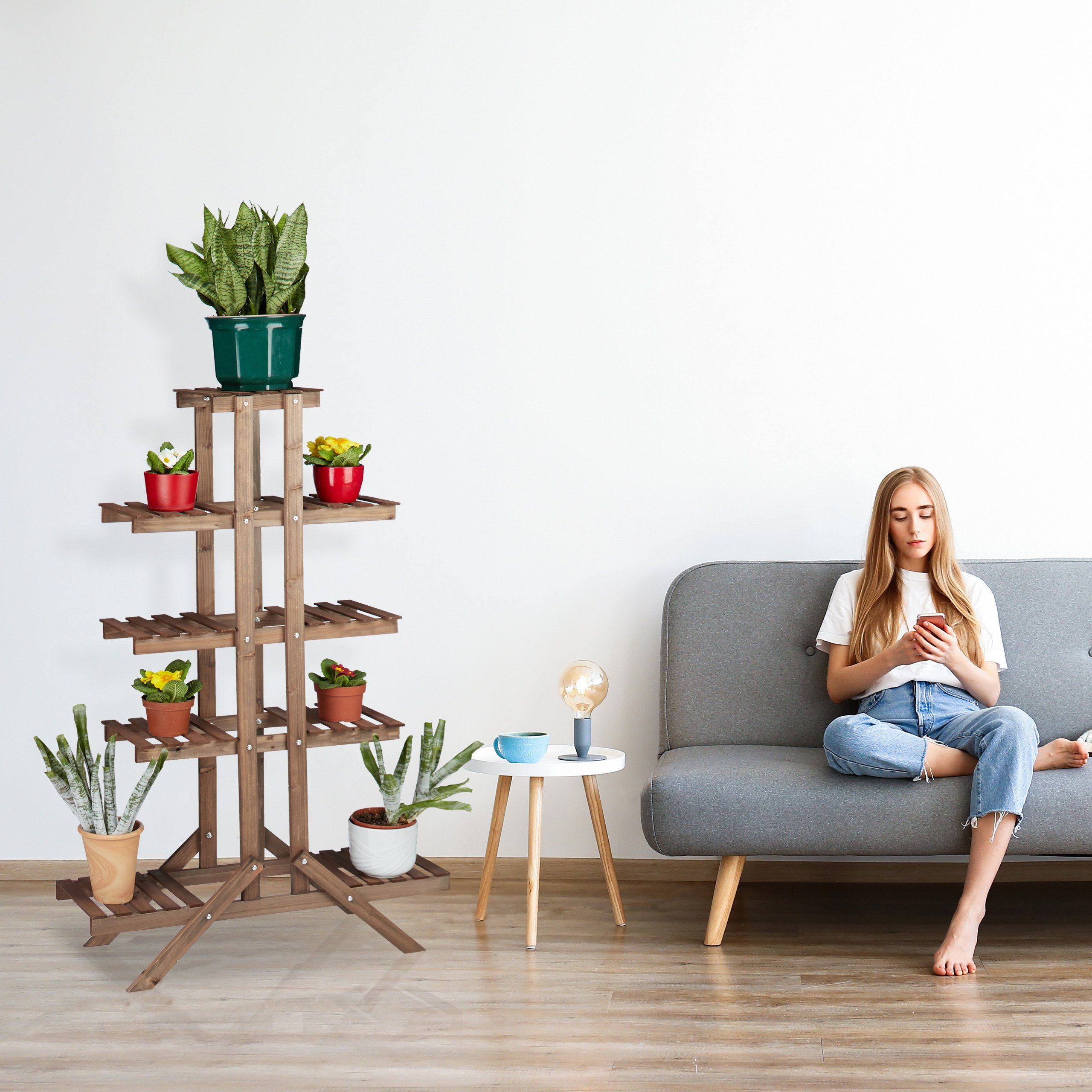 relaxdays Blumenständer Blumentreppe 5 Ebenen, Schokobraun günstig online kaufen
