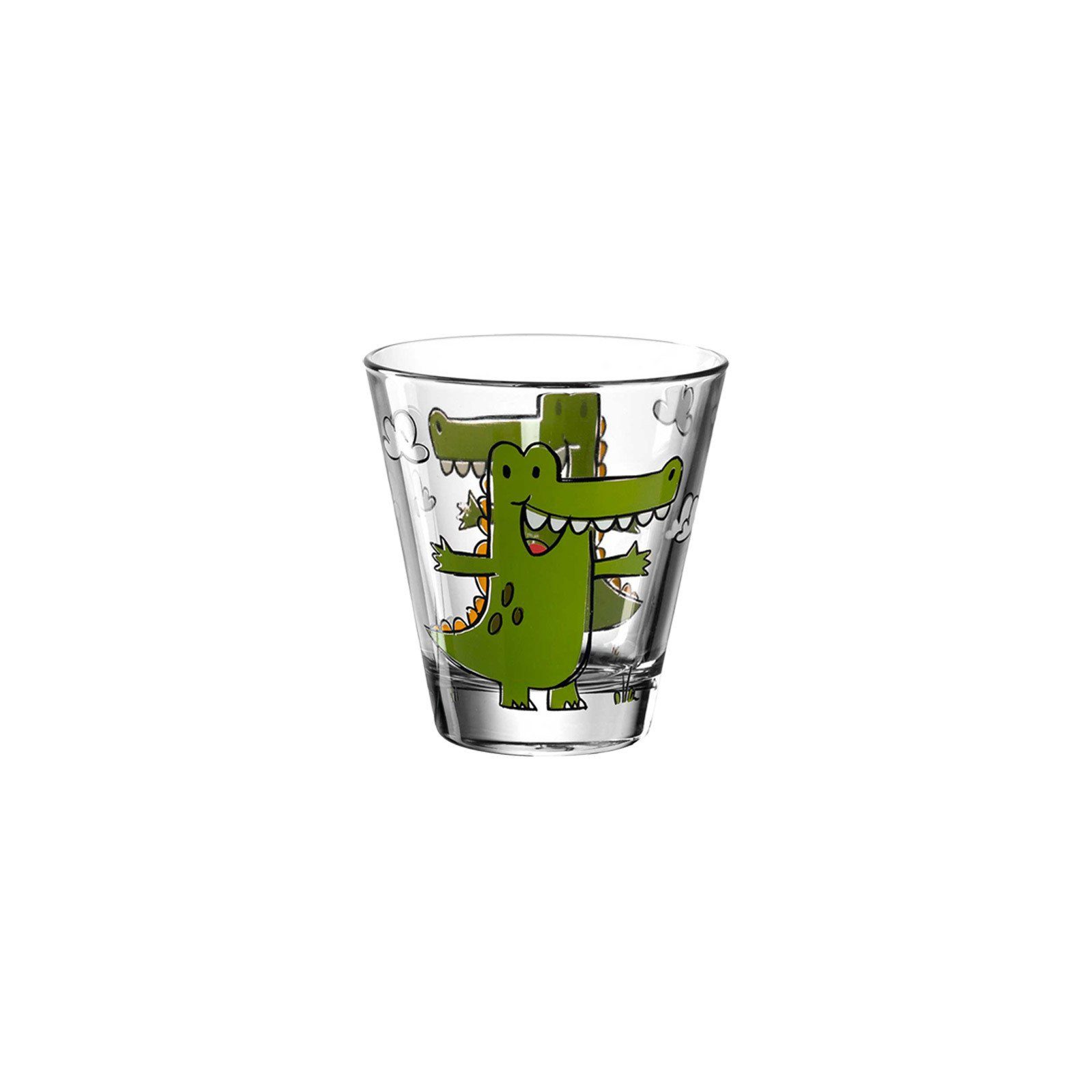Kinderbecher 2er Kindertasse Krokodil Glas Trinkglas und LEONARDO Bambini Set,