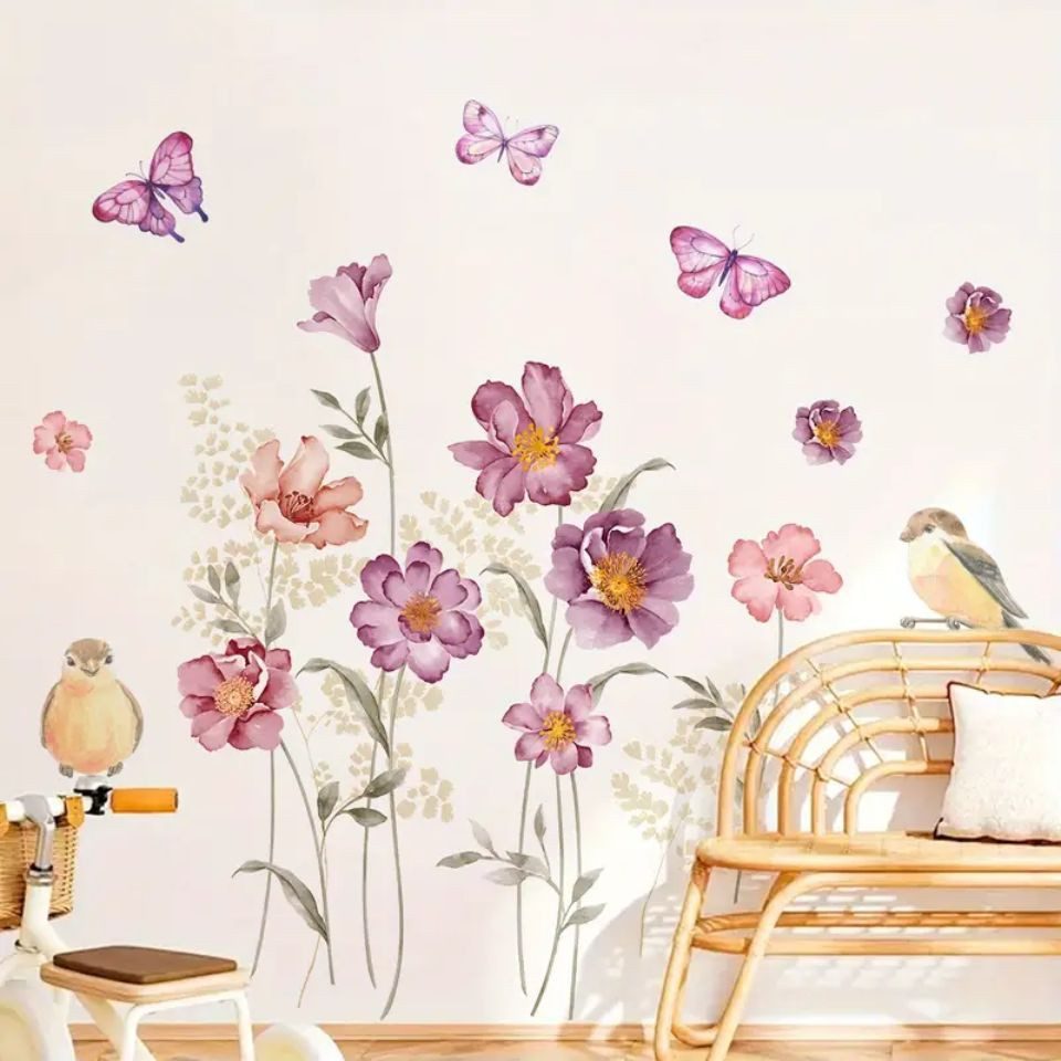 Montegoni Wandsticker Moderne Blumen Wandaufkleber mit Schmetterlingen – Se günstig online kaufen