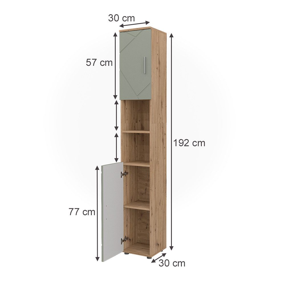 Vicco Hochschrank Irma, Salbeigrün, 30 x 192 cm (1-St)