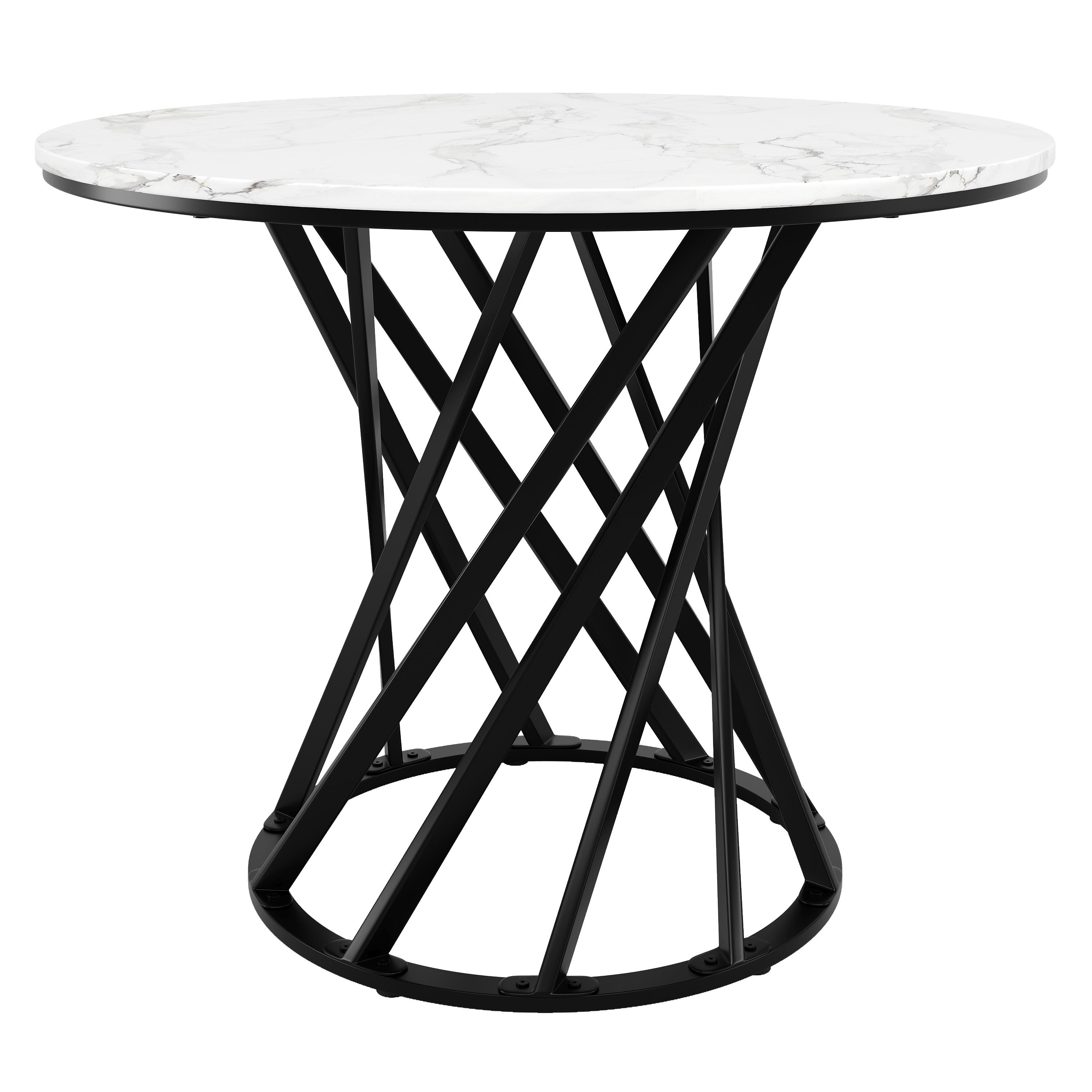 Flieks Esstisch (80x76 cm, 1-St., 1 Tisch), runder Küchentisch, Tischplatte in weiße Marmoroptik, Metallbeine