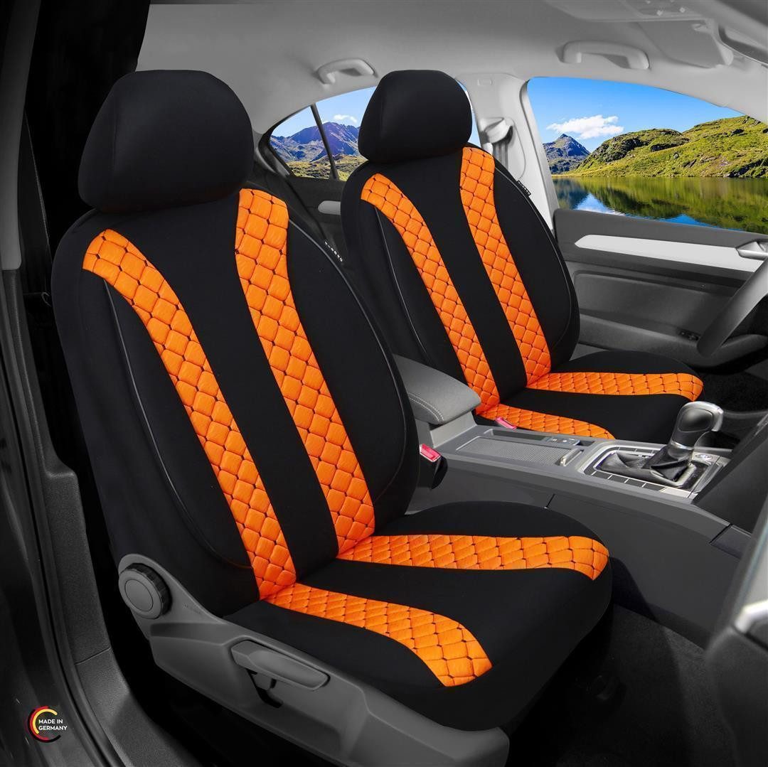 BREMER SITZBEZÜGE Autositzbezug für BMW 3er Bj 2005-13 (N305), Set, 2-tlg., Schonbezüge Sitzbezüge Fahrer und Beifahrer, in Schwarz/Orange