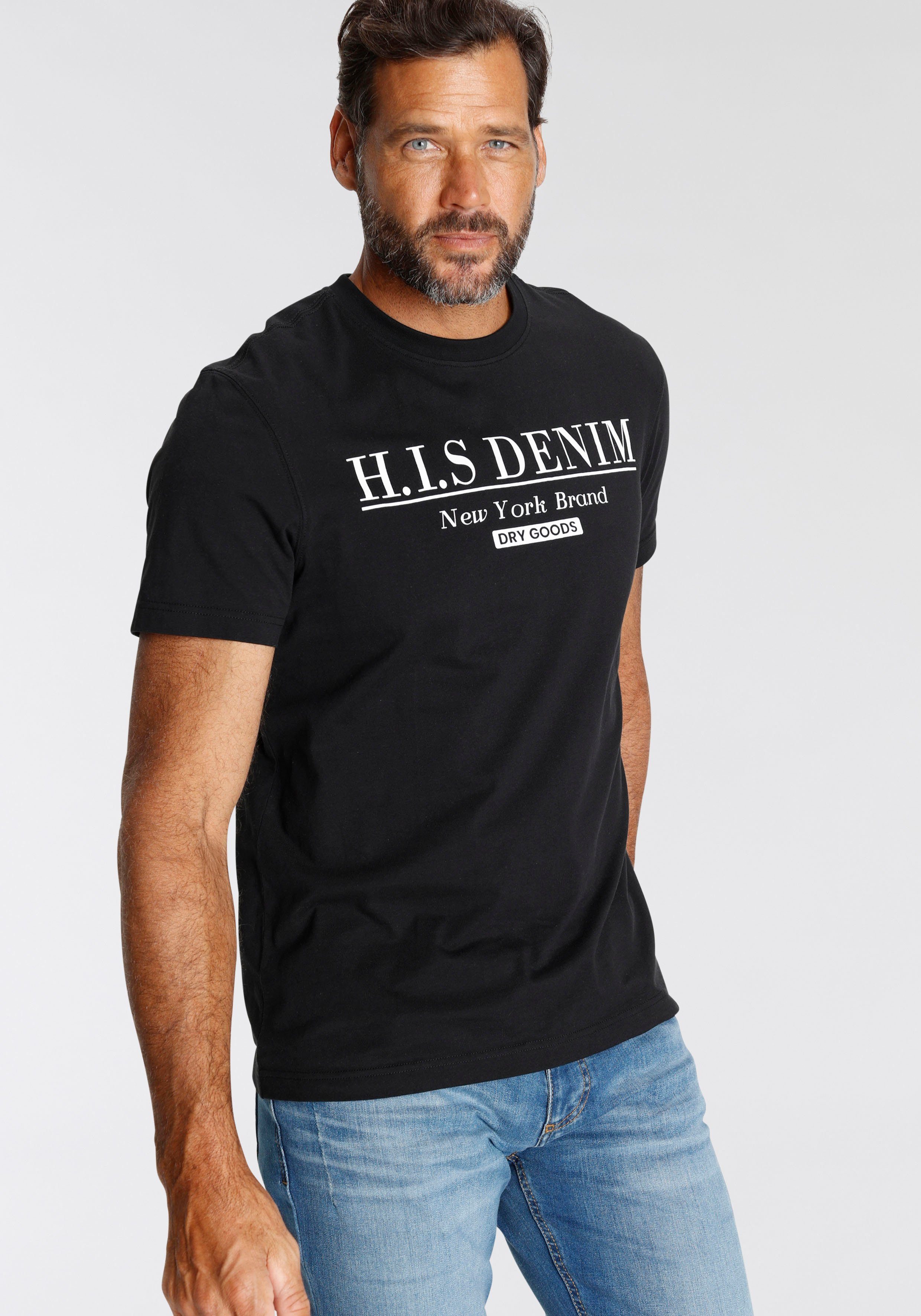 H.I.S T-Shirt mit schwarz Logo-Print vorne