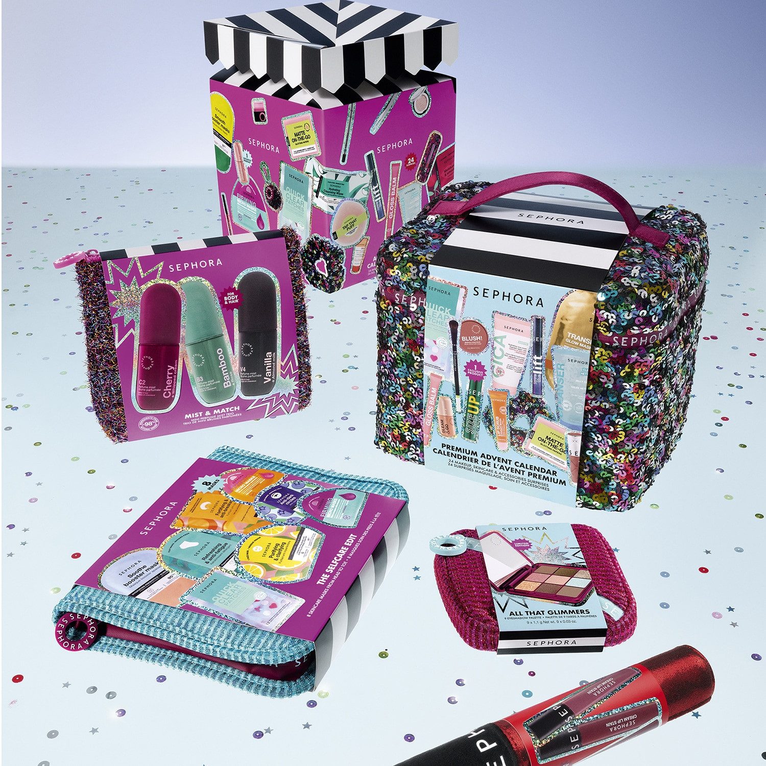 Sephora Kosmetik-Adventskalender Premium-Adventskalender 2026 – 24 Überraschungen (Packung), Mit Pailletten-Vanity
