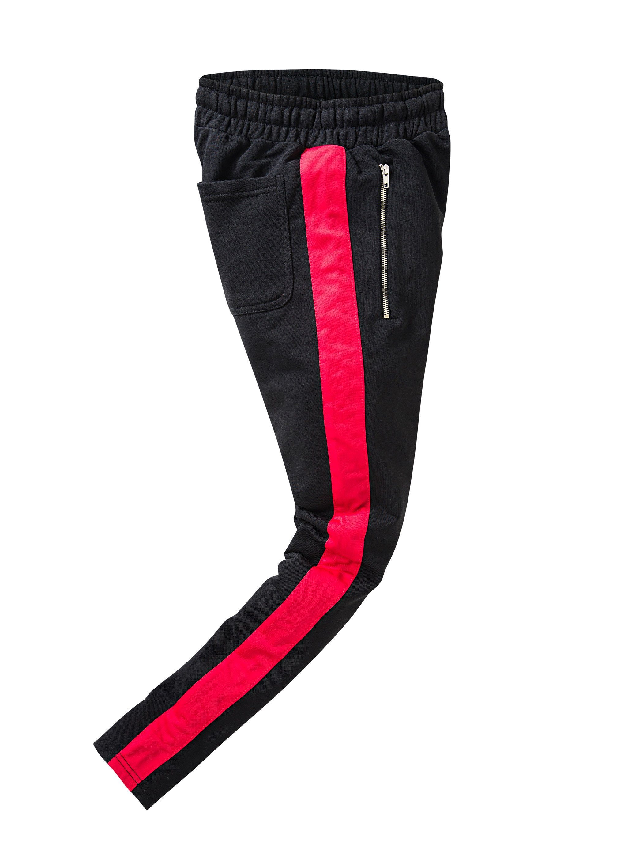 red Zip mit (1-tlg) Schwarz 1602) (black / Bund PITTMAN Track Kordelzug Retro Jogginghose elastischem, - mit Pittman Pant