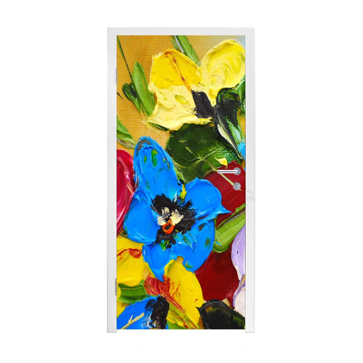 MuchoWow Türtapete Ölfarbe - Malerei - Blumen, Matt, bedruckt, (1 St), Fototapete für Tür, Türaufkleber, 75x205 cm