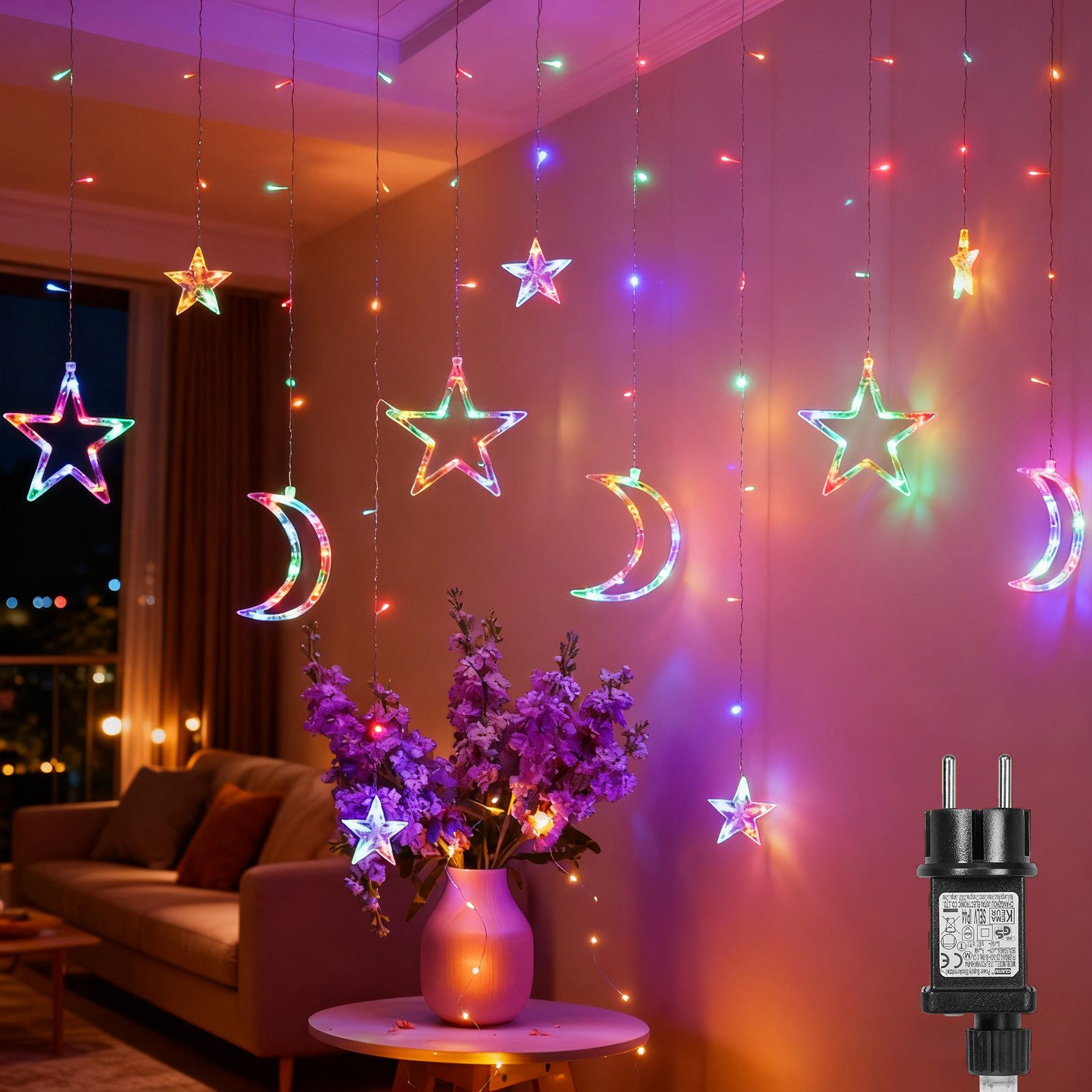 MUPOO LED-Lichterkette 120 LED Lichtervorhang Ramadan Eid Islam Fest Deko lichterketten, 3M Warmweiß/Mehrfarbig Ramadan Deko Batteriebetrieben