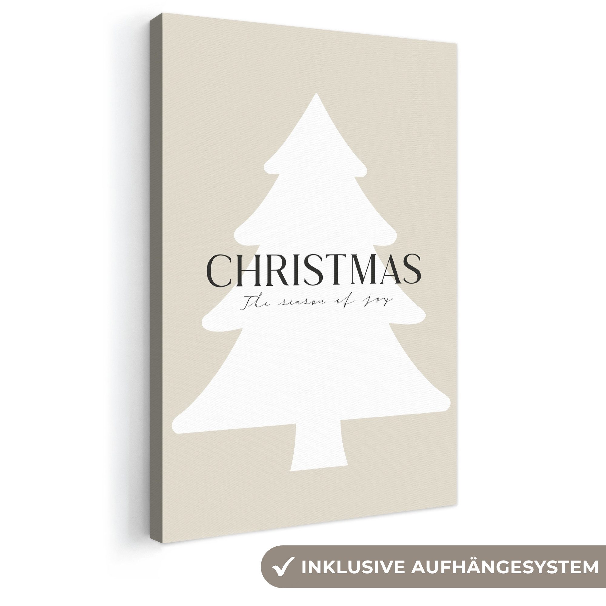 OneMillionCanvasses® Leinwandbild Weihnachtsbaum - Japandi - Weihnachten - Beige, Fotodruck (1 St), Leinwand Canvas Wandbild, Wanddekoration 20x30 cm